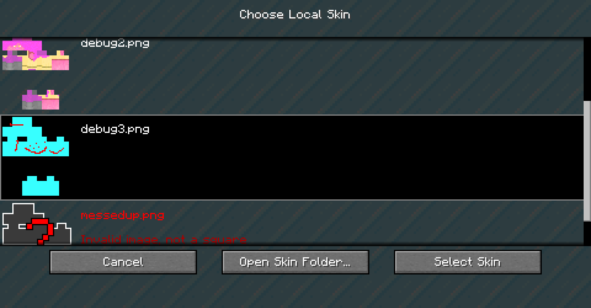 Choosing a local skin