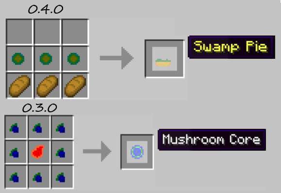 Crafting Recipes from the 0.3.0 and 0.4.0