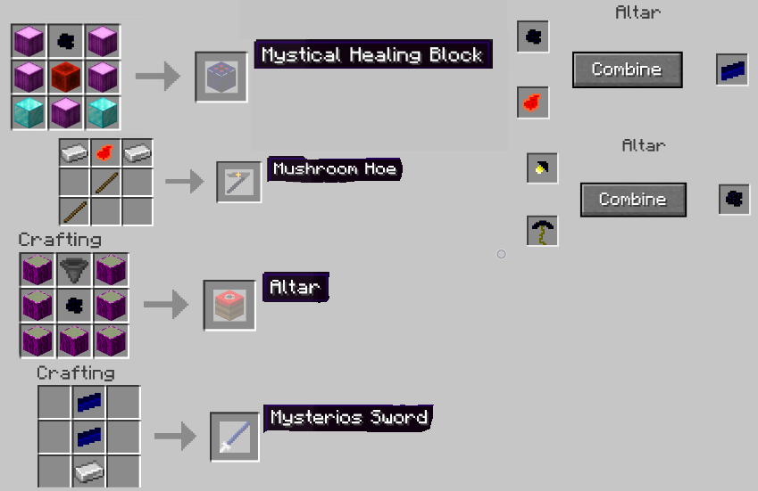 Crafting recipes from the 0.1.0