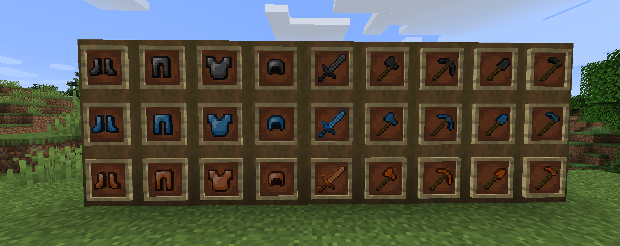 3 Tiers of armor, tools and weapon