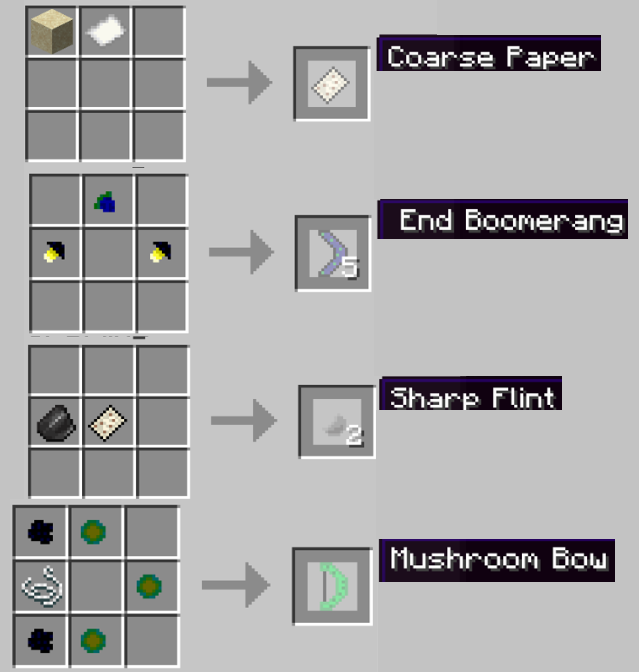 Crafting recipes from the 0.7.0