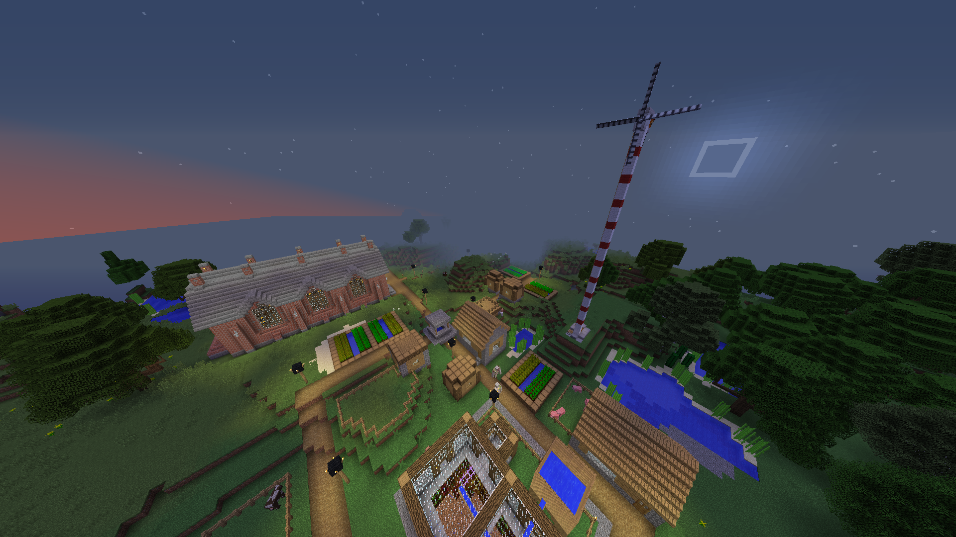 Just a calm dusk evening with late work at the factory, near the town windmill.