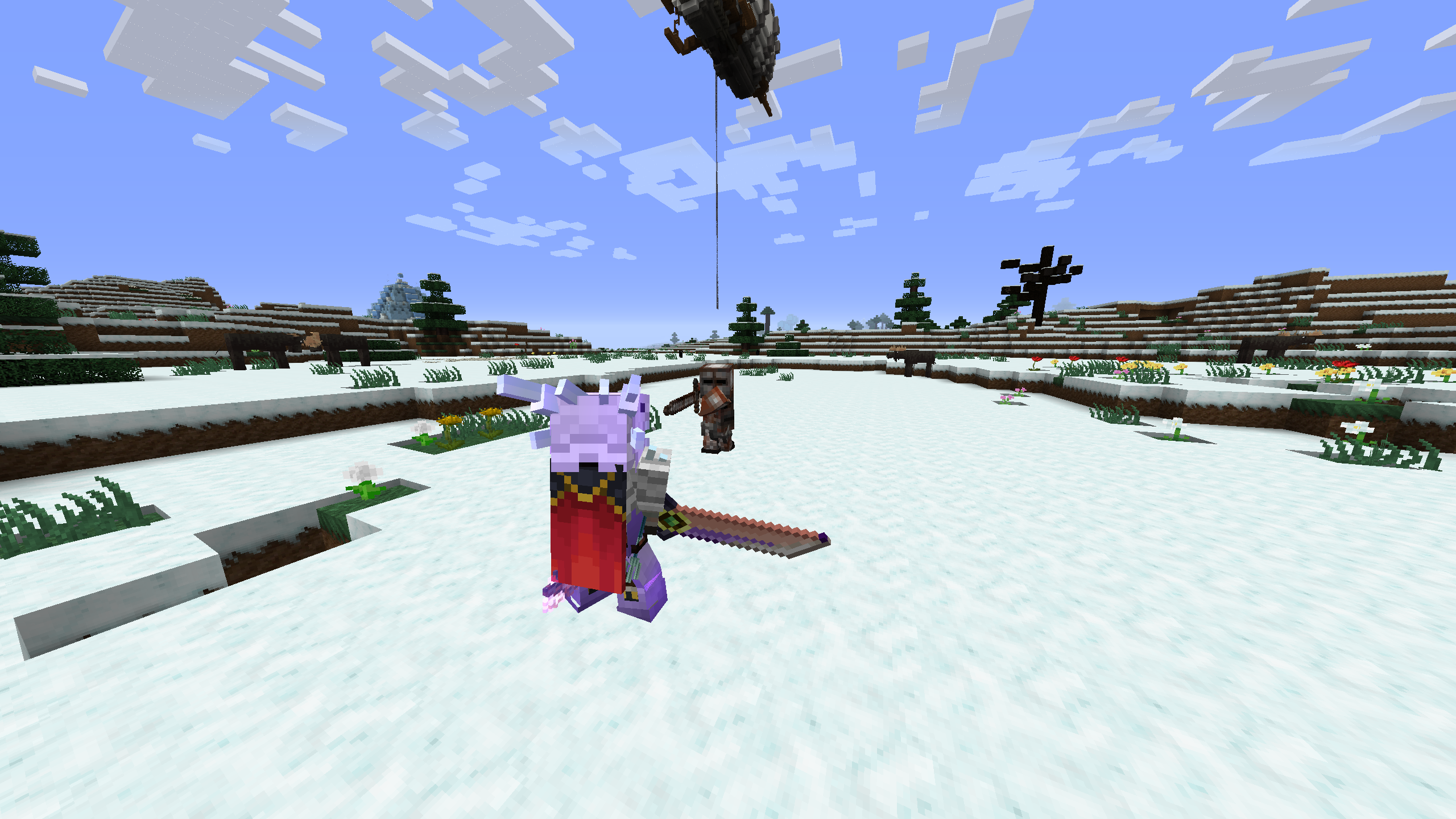 This is a screenshot of me fighting an armored skeleton knight with my TConstruct Cleaver.