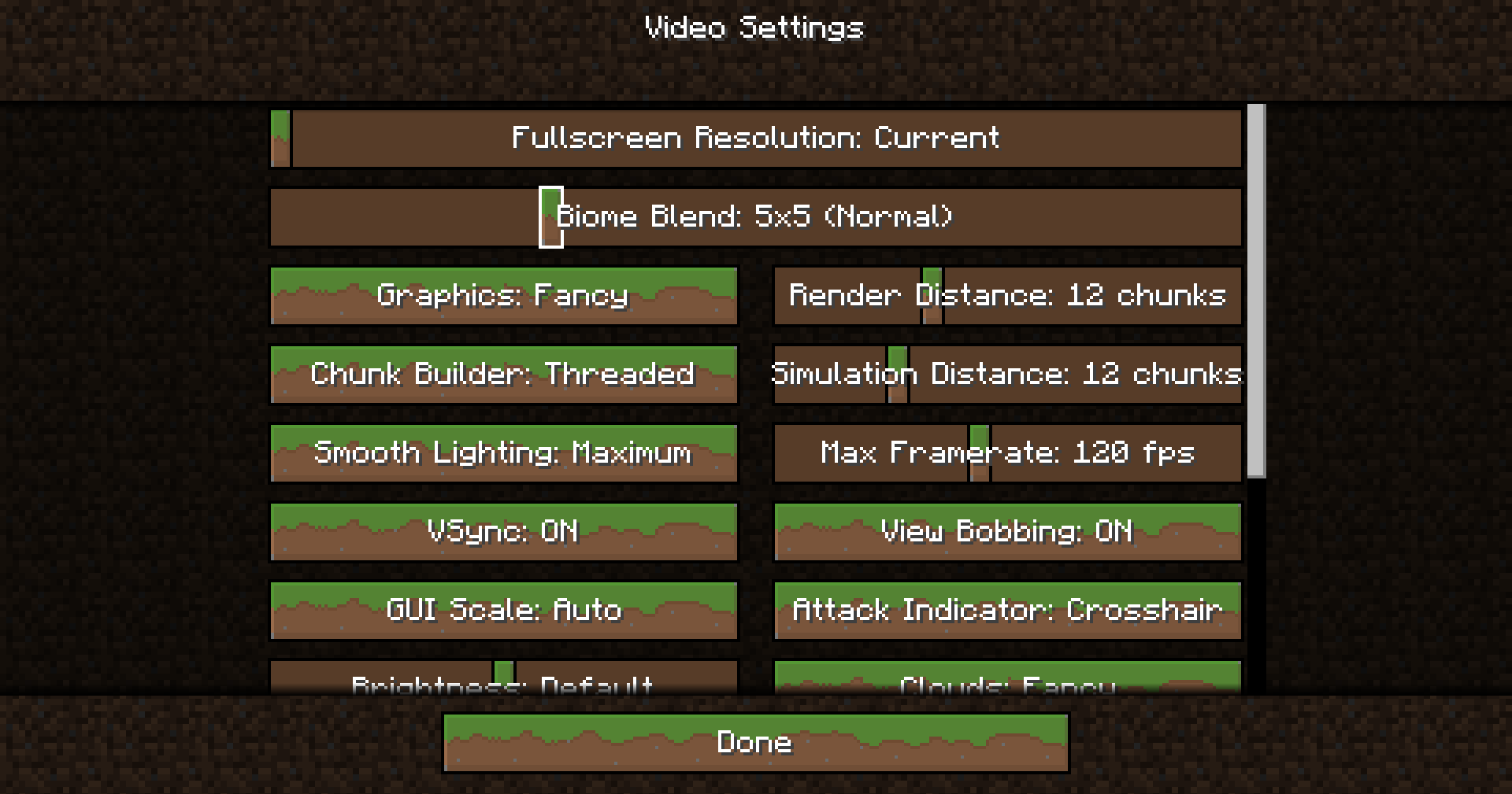 Video Settings Menu