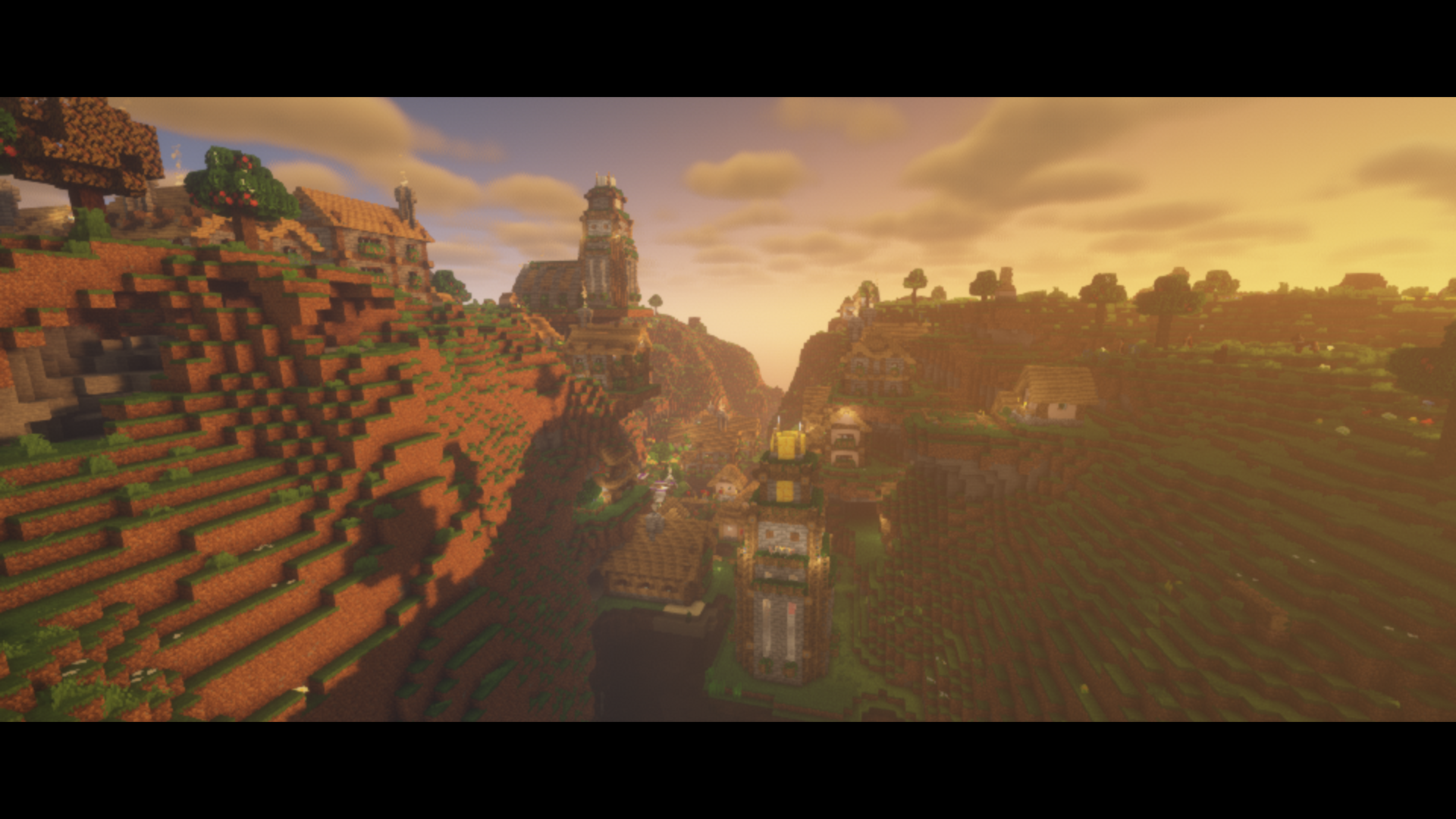 A Massive Valley Village prepares at sunset for a night full of festivities as well as hostiles mobs and creatures.