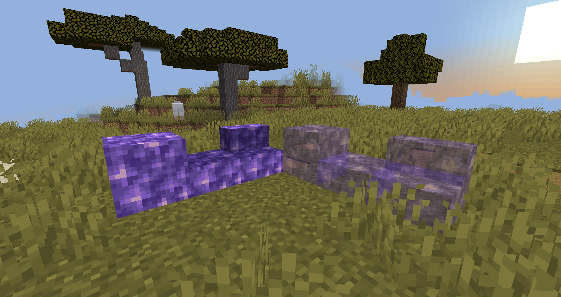 Amethyst glass blocks and regular amethyst blocks