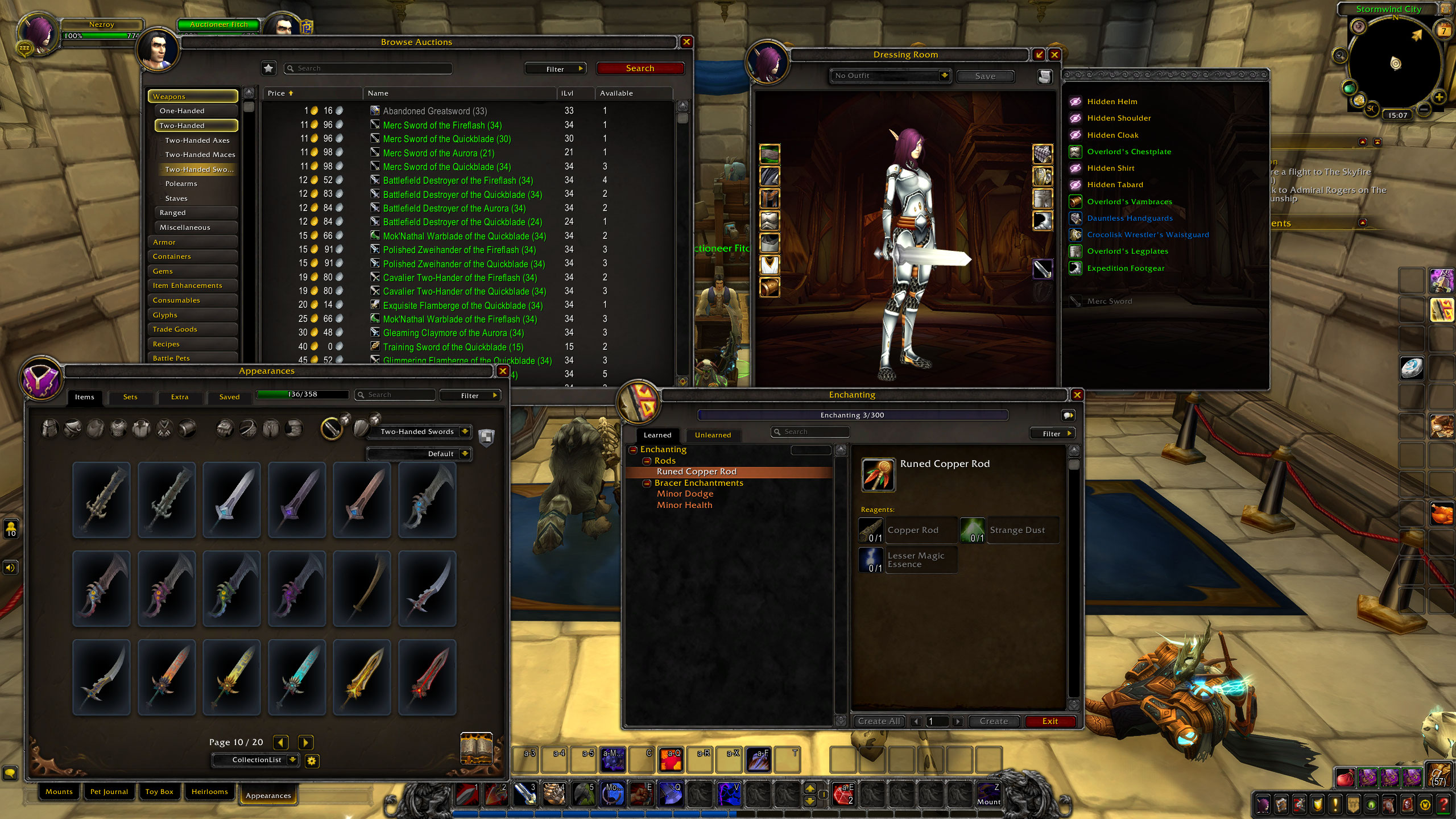 Look at collections and profession recipes while shopping on the auction house