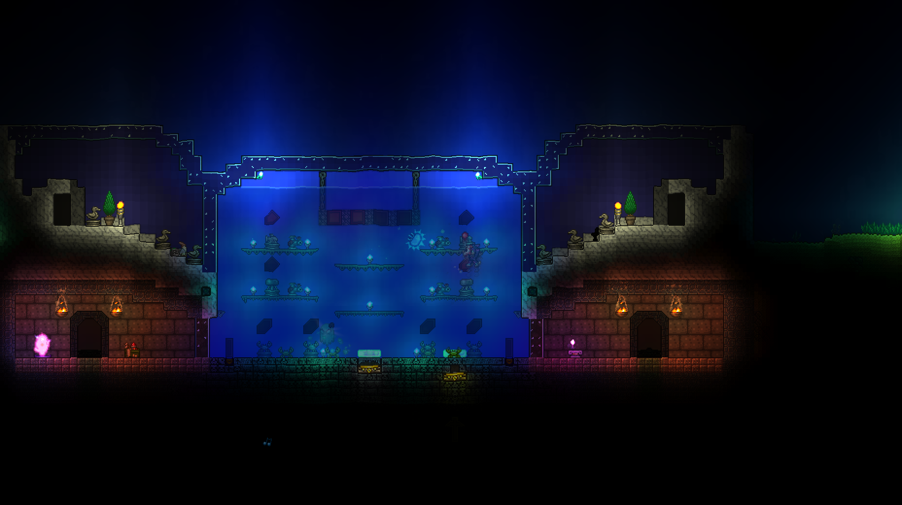 The arena under water
