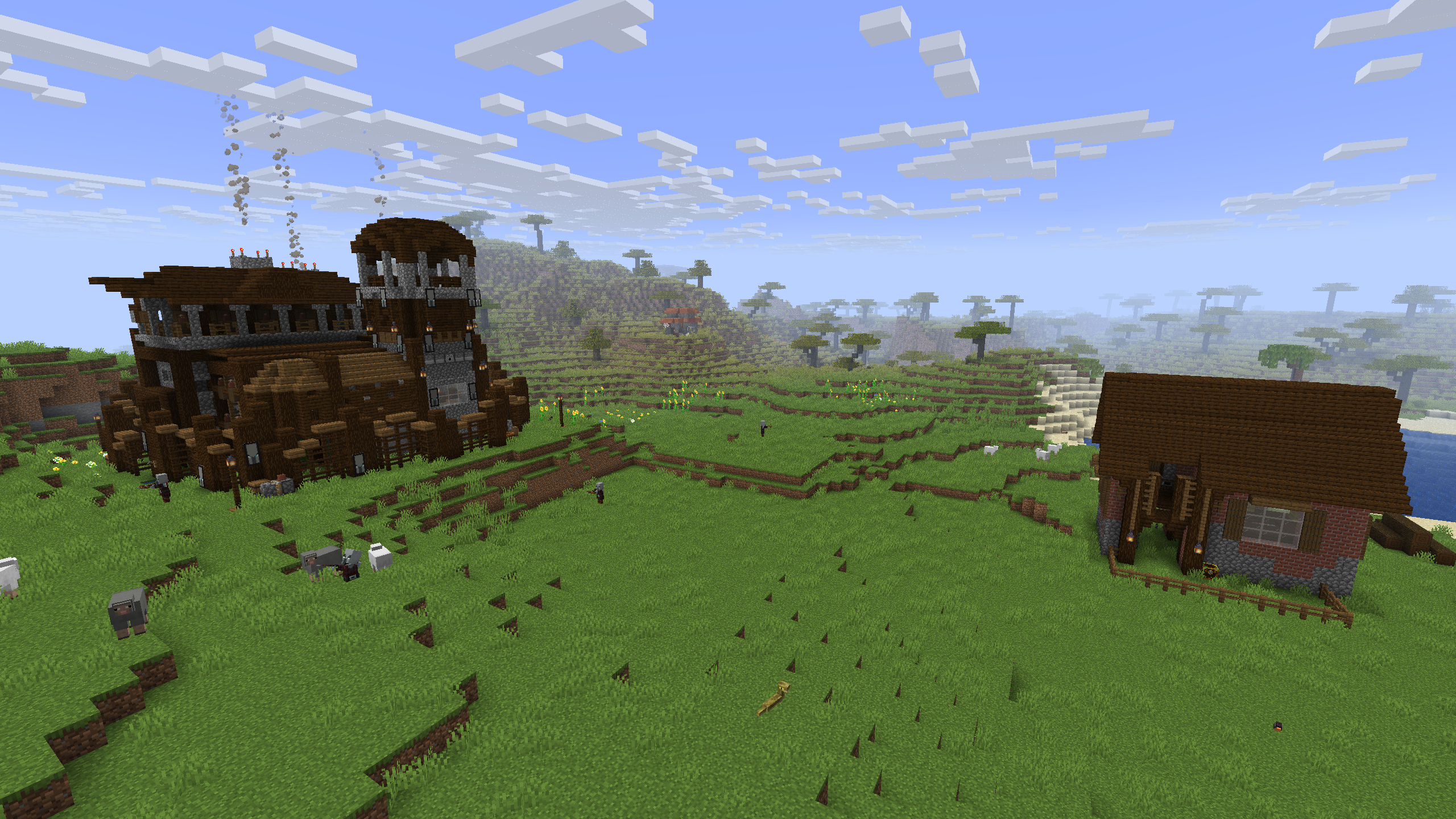 Shown here are new pillager factories and a farm house nearby.