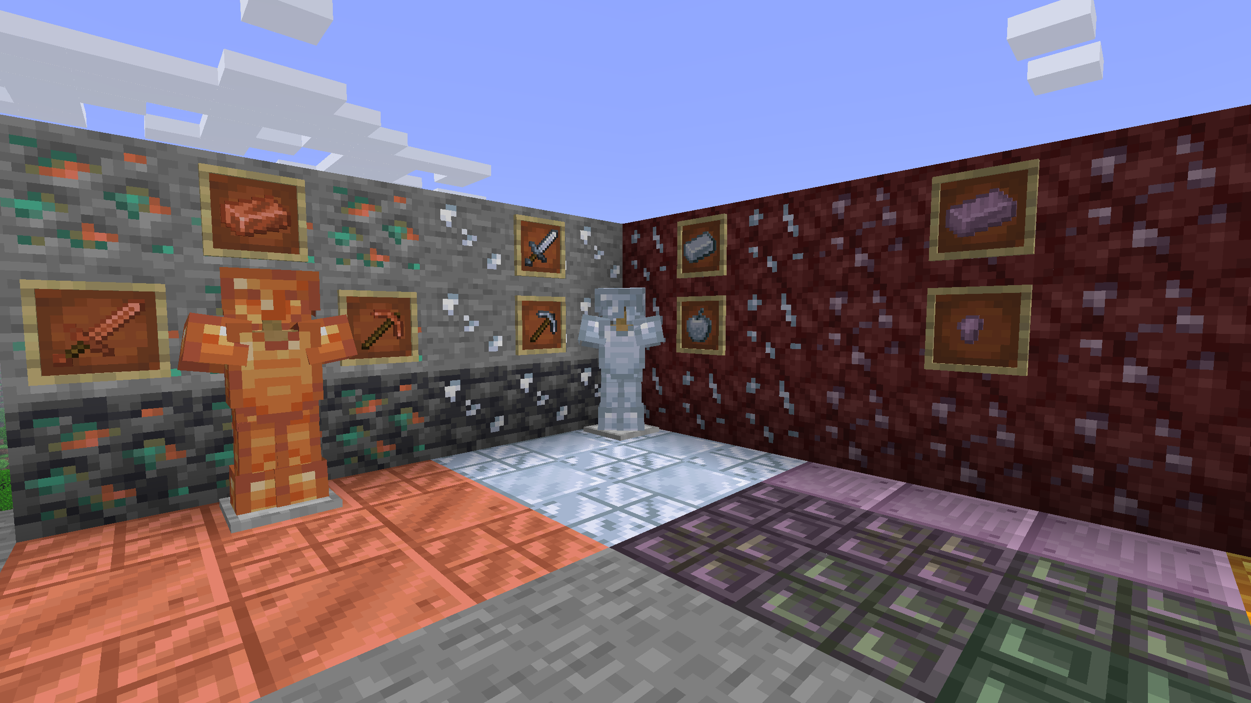 Copper now has tools and platinum is a new ore used to upgrade gold. Pigsteel on the right is essentially nether iron.