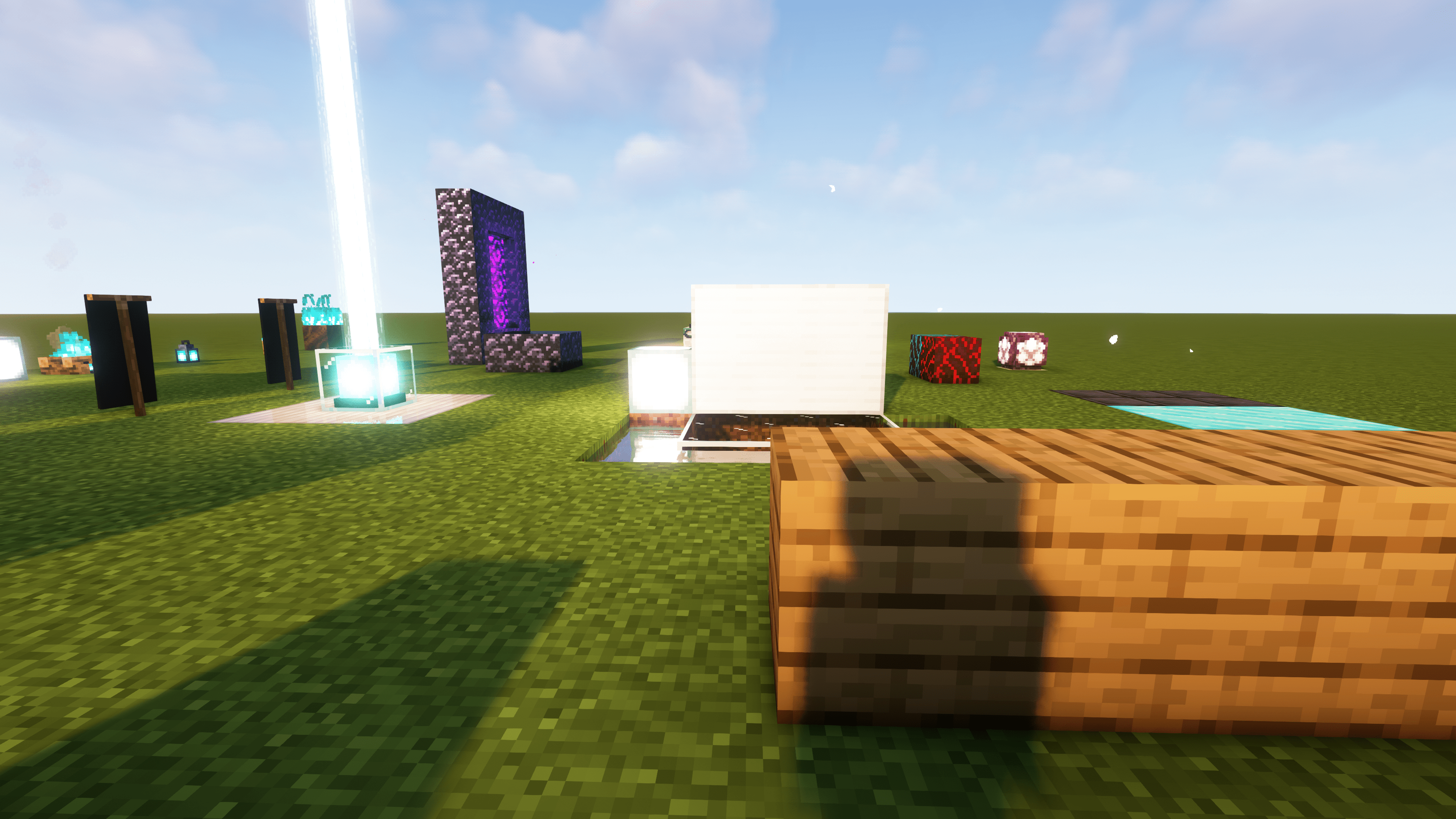 Example showing connected iron block textures and water reflections