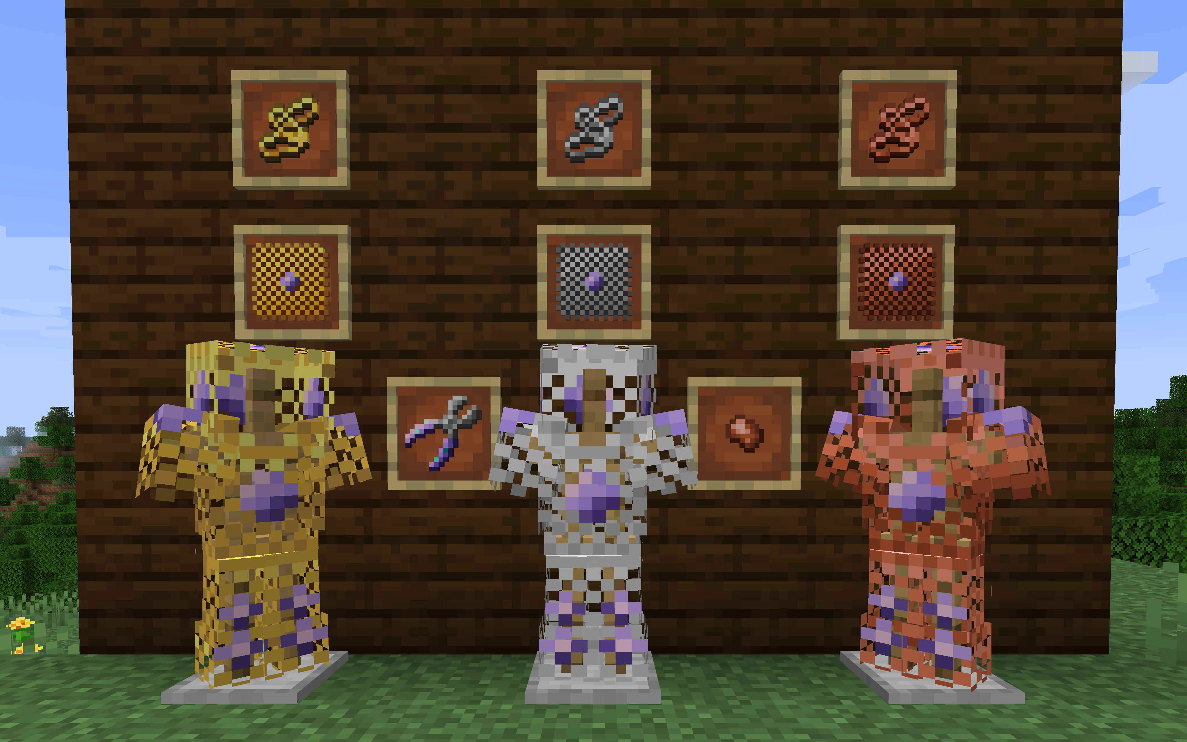 Diamethyst golden, iron, and copper chainmail armor