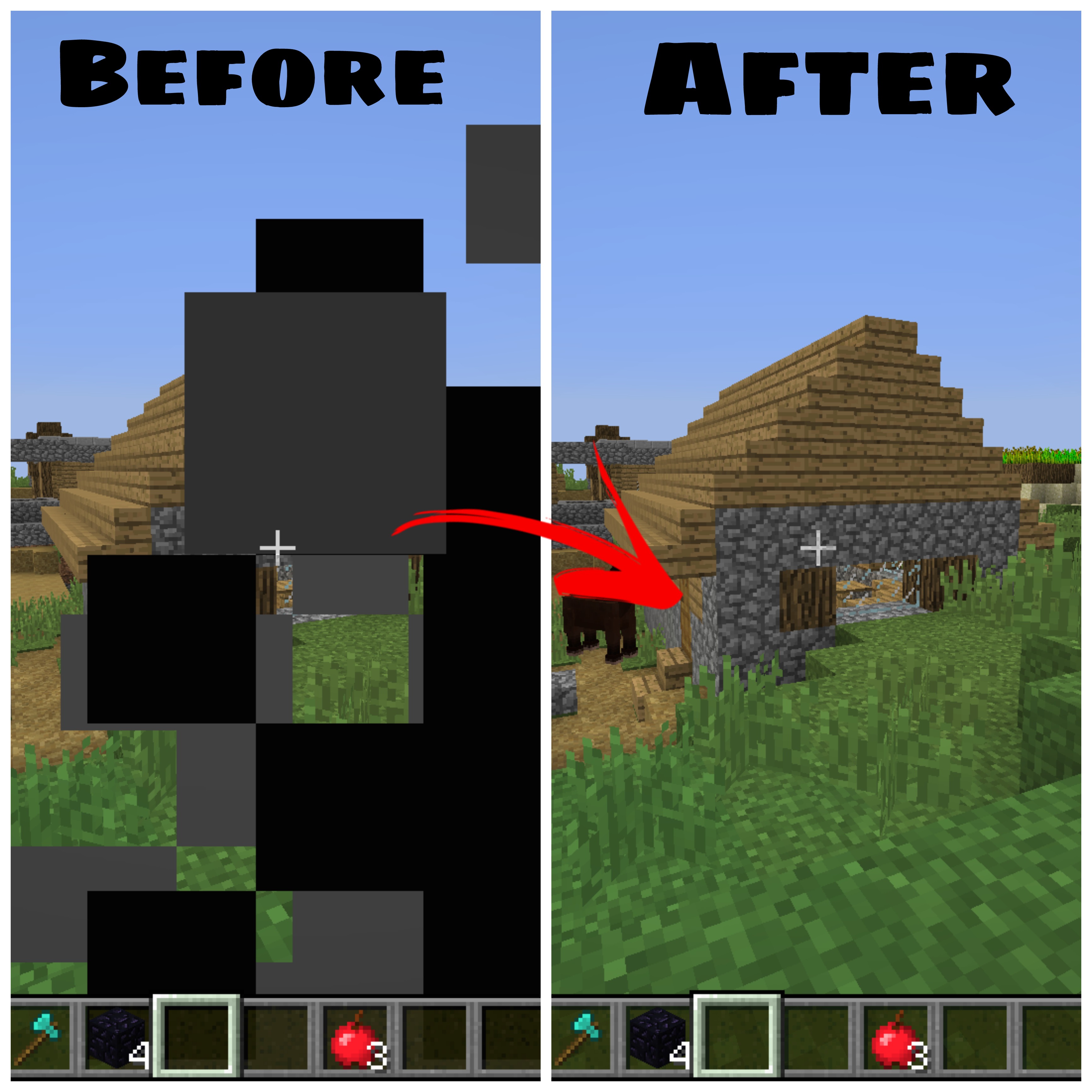 Before and after applying the Texturepack