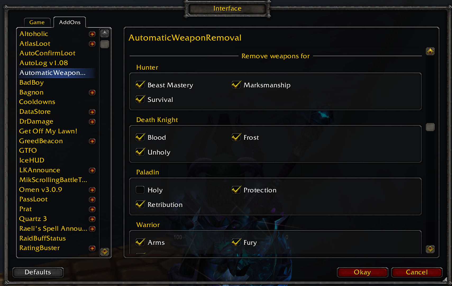 AutomaticWeaponRemoval - World of Warcraft Addons - CurseForge