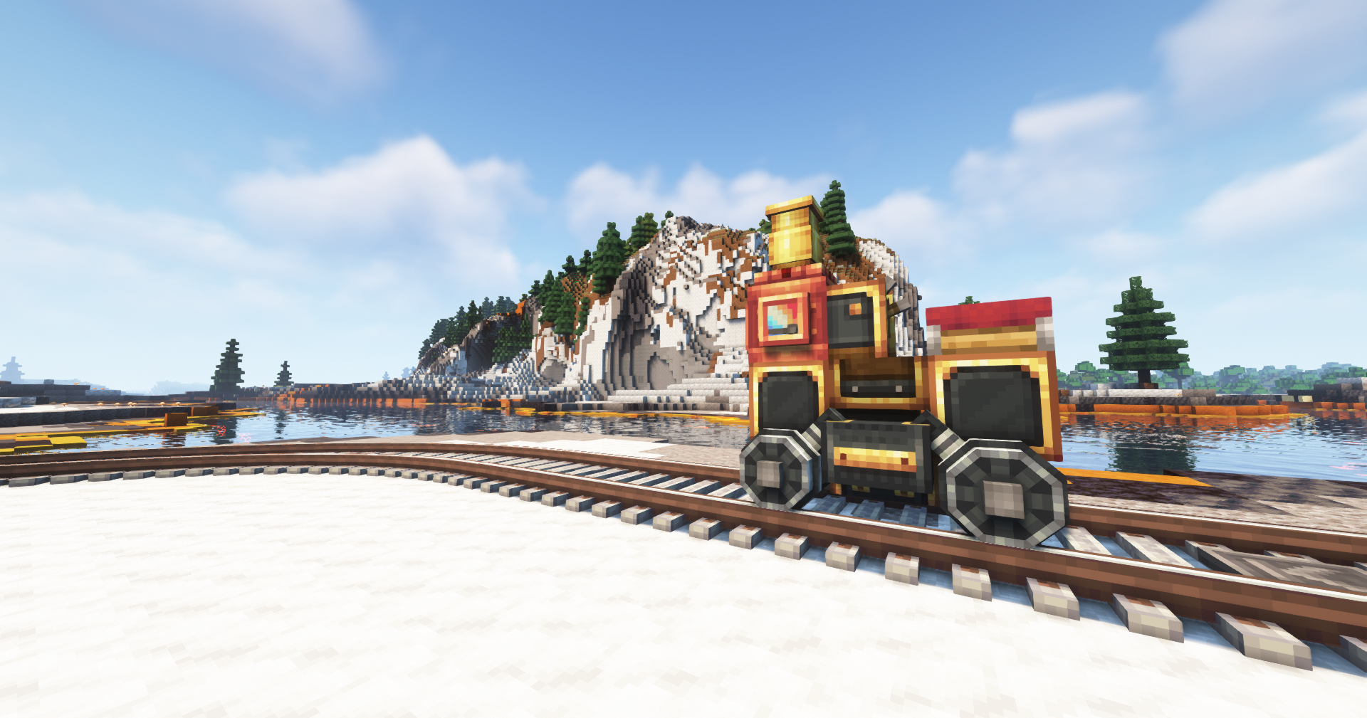 Create Train showcasing beautiful landscapes of the Terralith mod