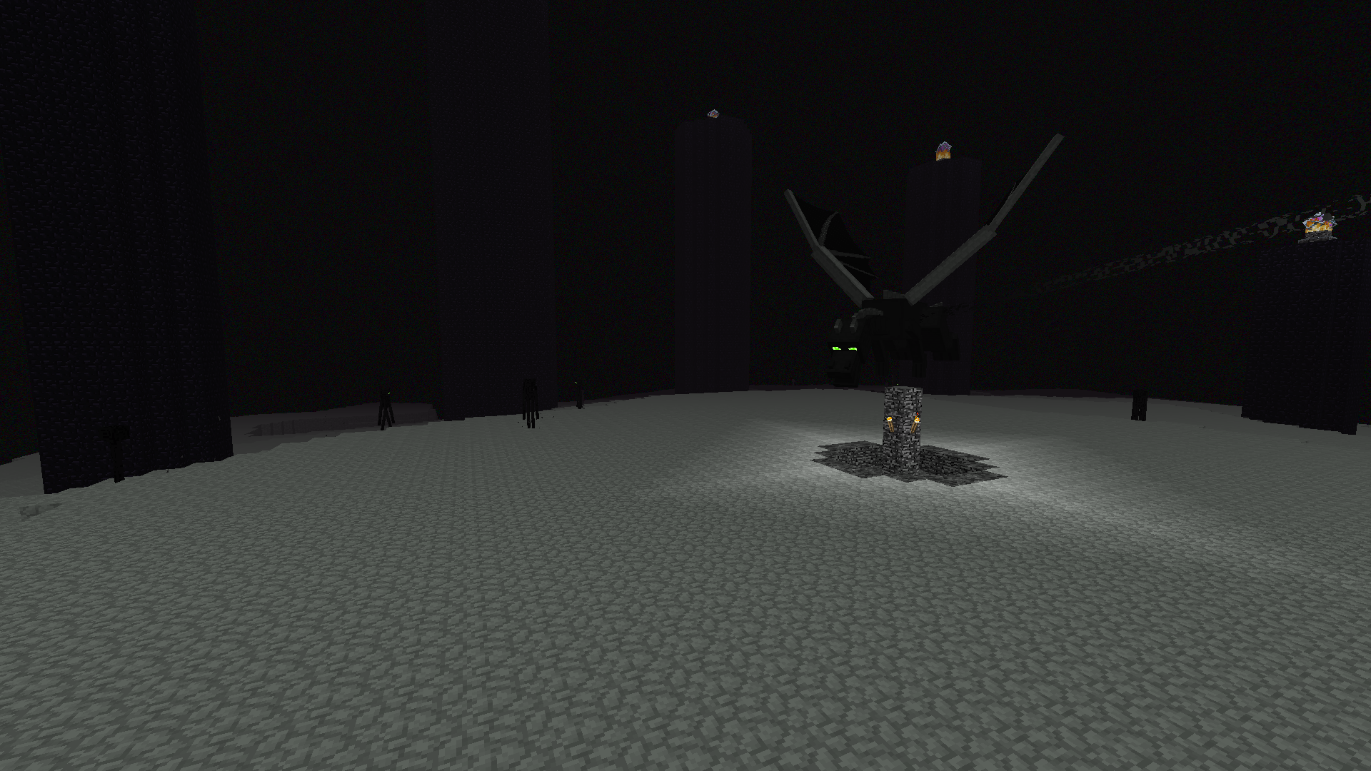 The end looked very different than it does today. The endstone textures were different, and Endermen eyes were green. (Dragon eyes were originally purple to match Endermen, but it has been changed to green).