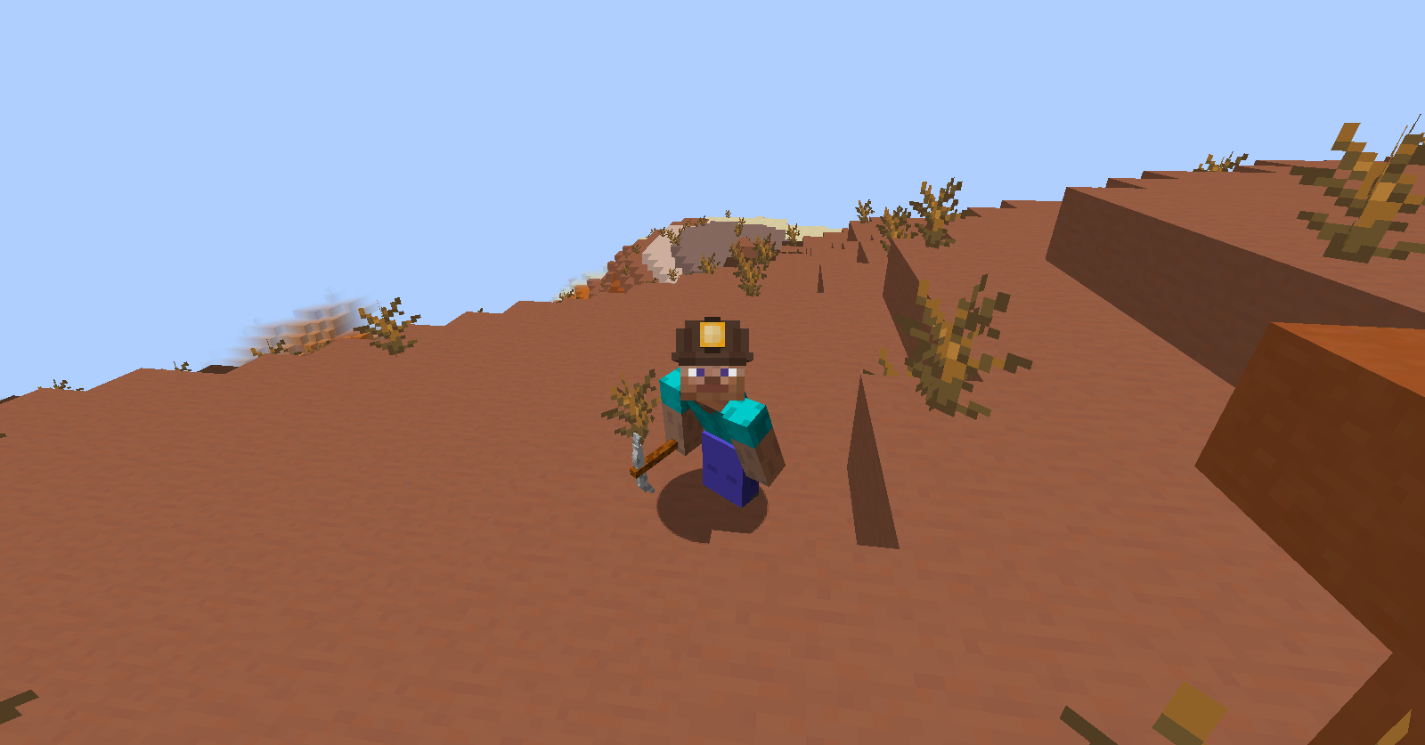 Wearing miner gear with the pickaxe