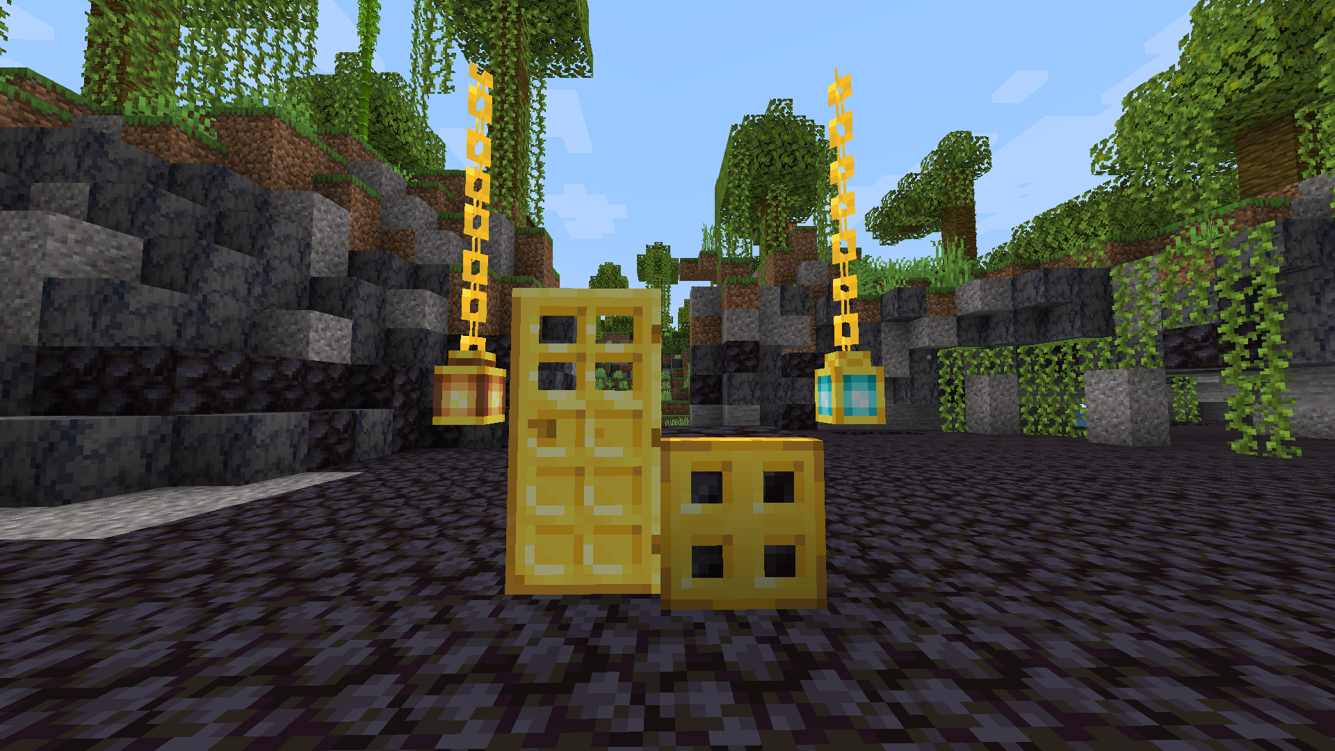 Gold Door, Trapdoor, Chain & Lanterns