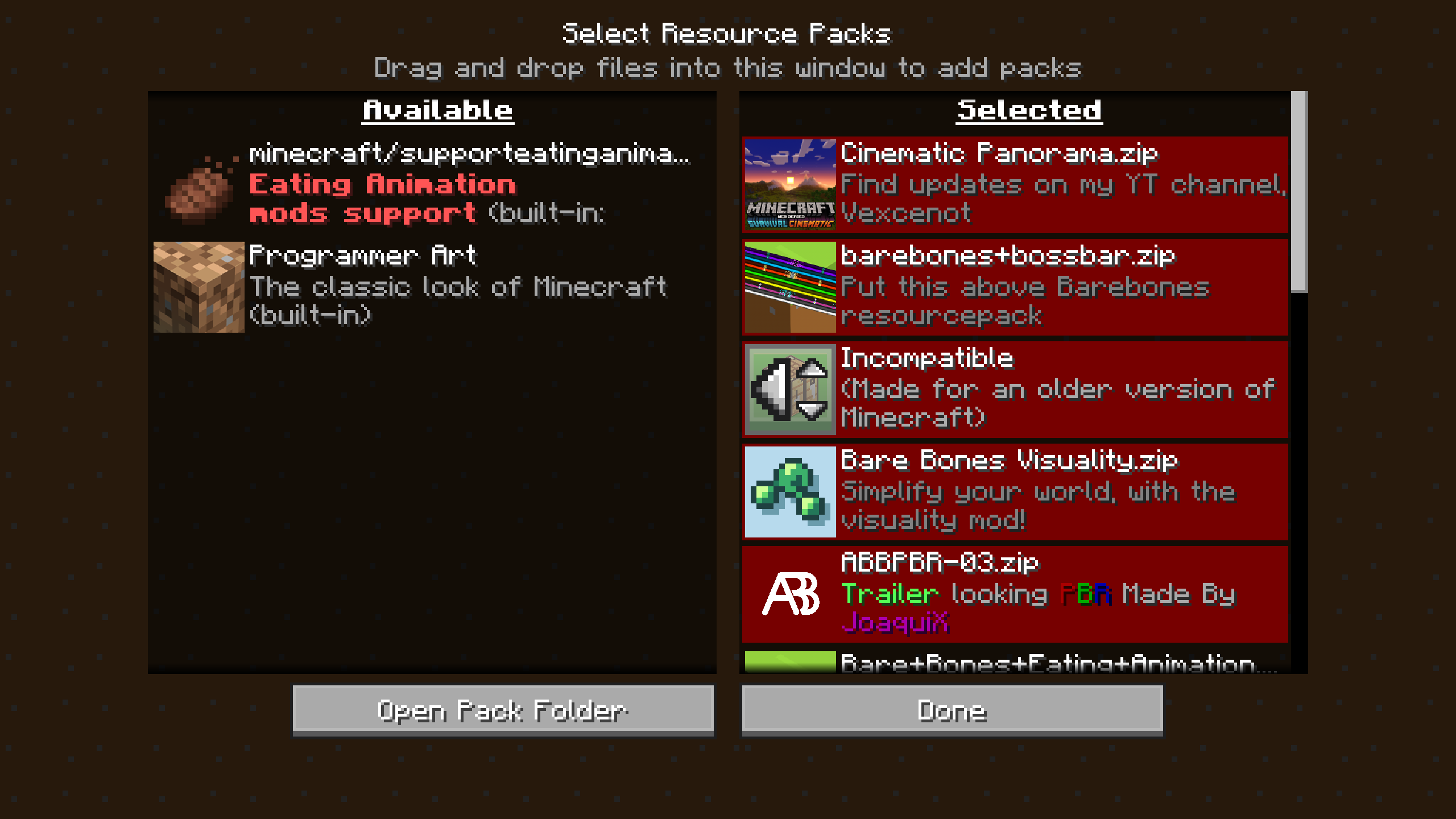 Top of resource pack list