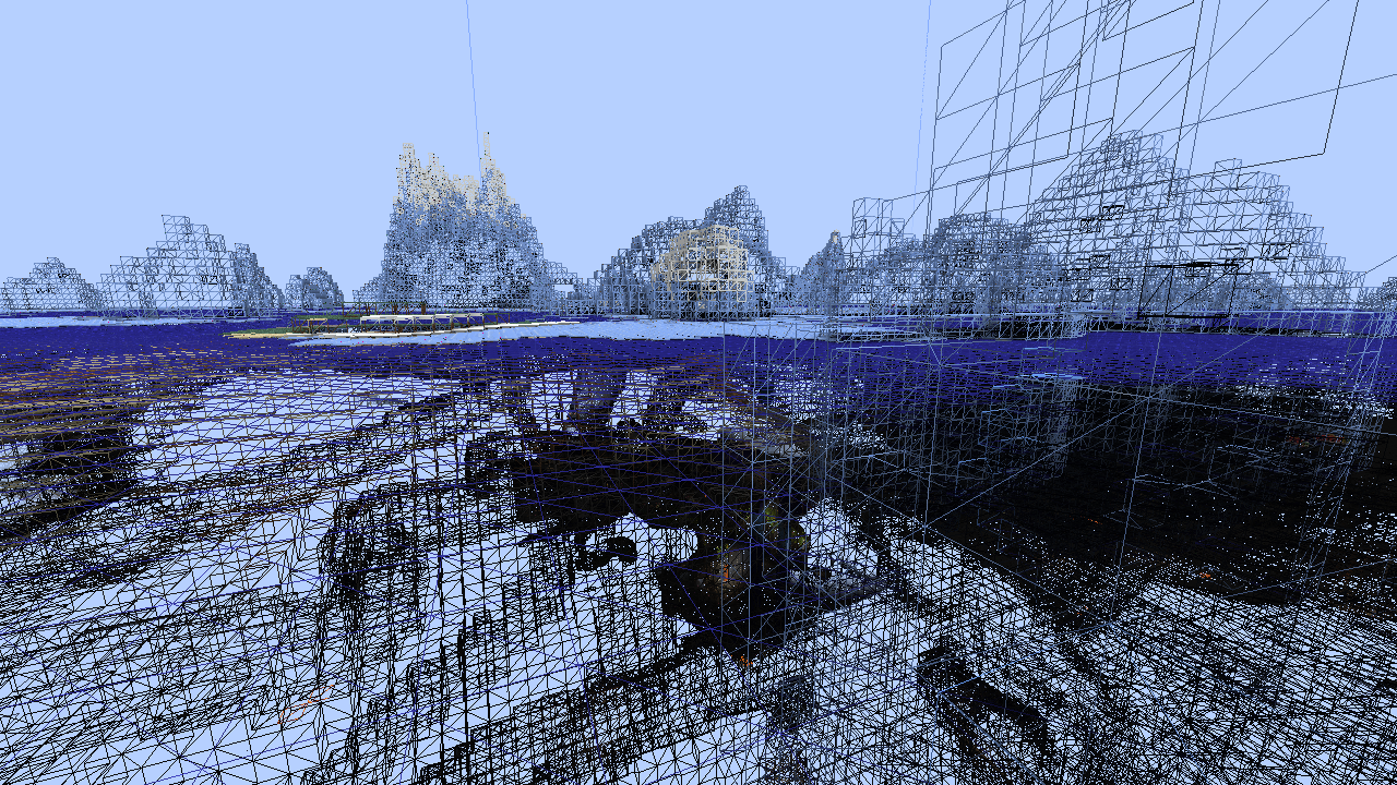 The game drawing in wireframe mode via /l:wireframe."It's all triangles?" Always has been.