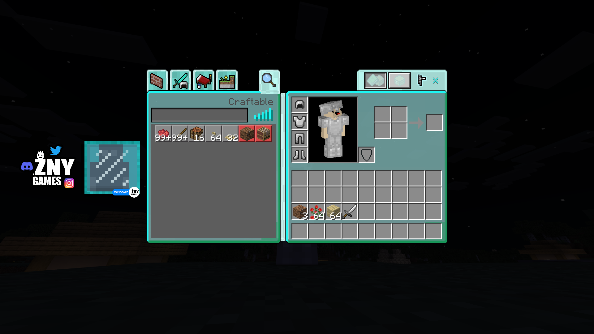 znygames themed gui texturepack glass windows - crafting