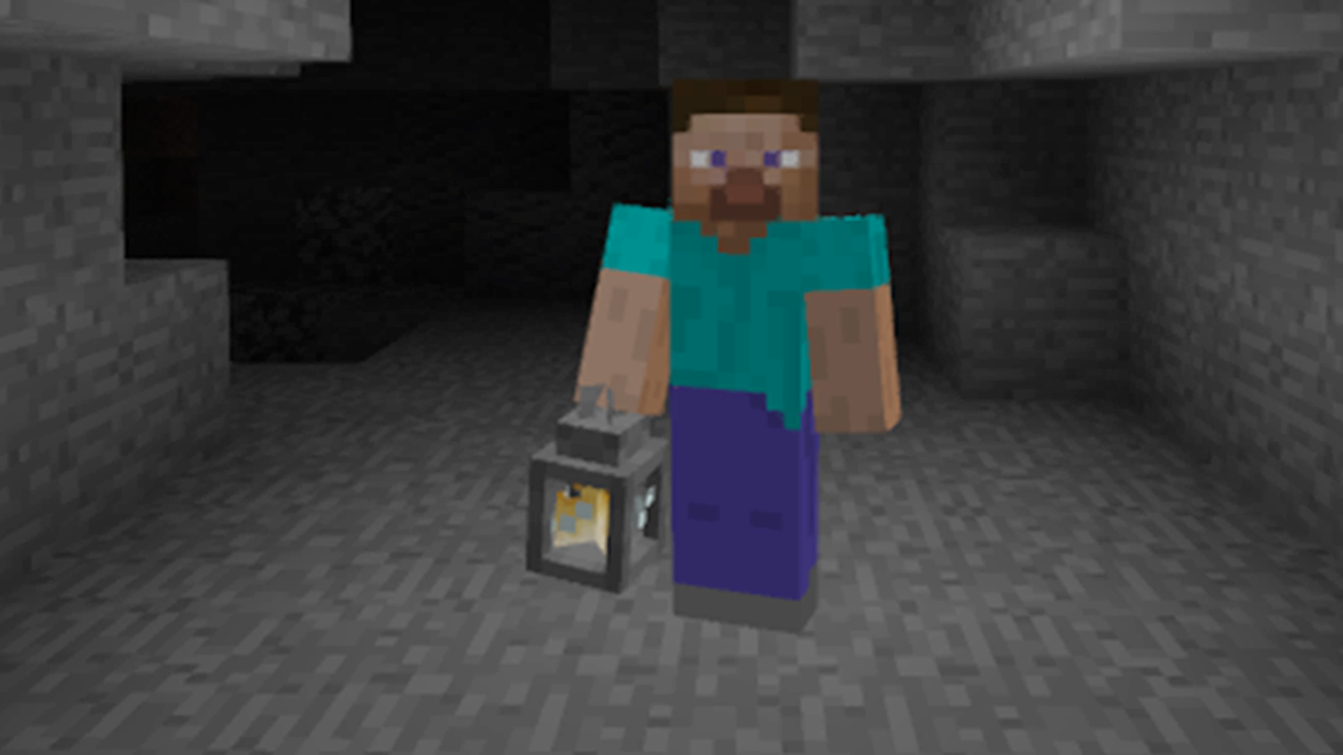 Player holding lantern in cave