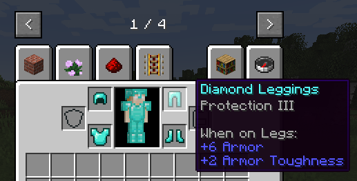 Lack of enchantment glint on player armor. All pieces of armor in the image are enchanted, yet none show a glint.