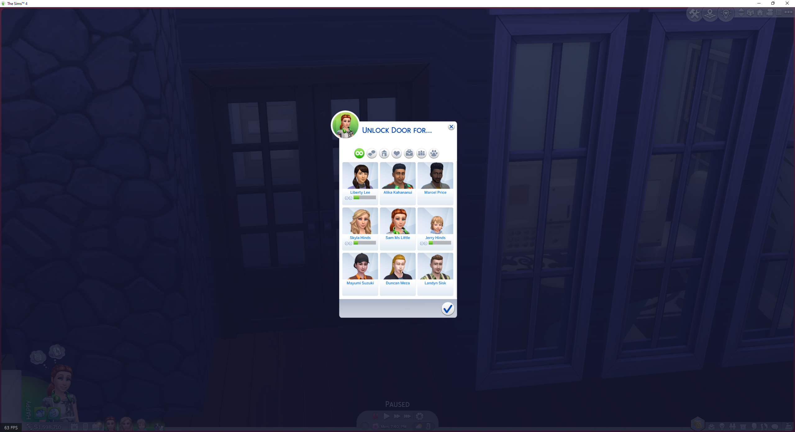 Unlock/Lock Doors for chosen Sims
