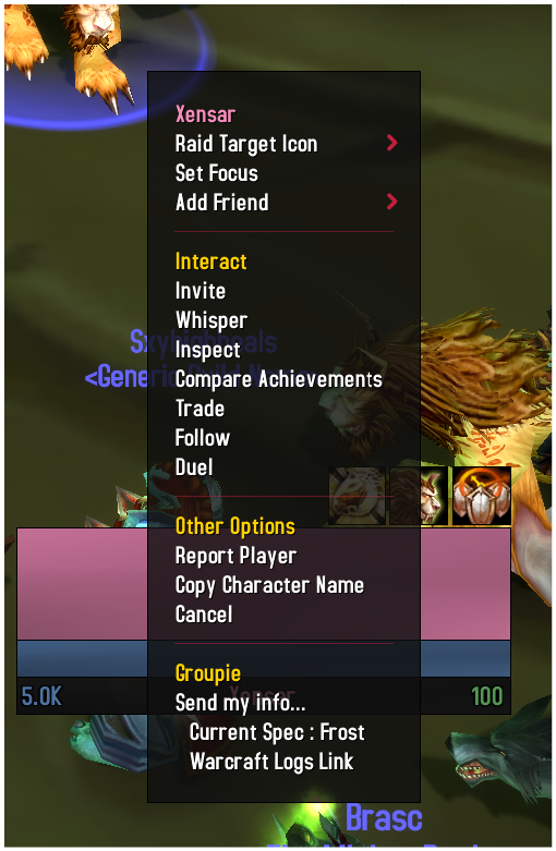 Groupie Right-Click Name Menu