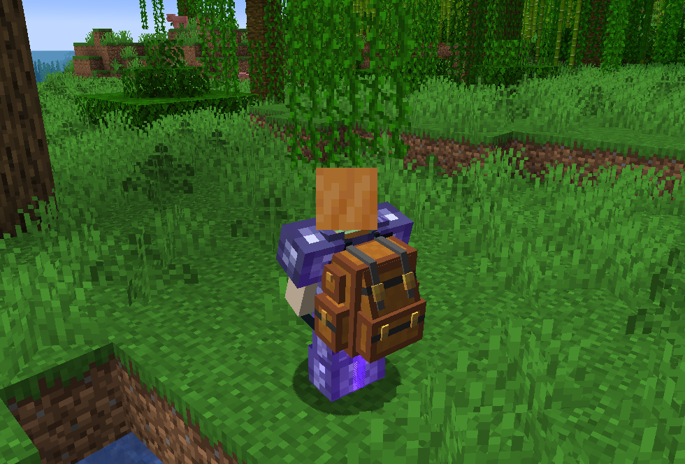 Holding the backpack in the hand makes it look as if you are carrying it on your back.
