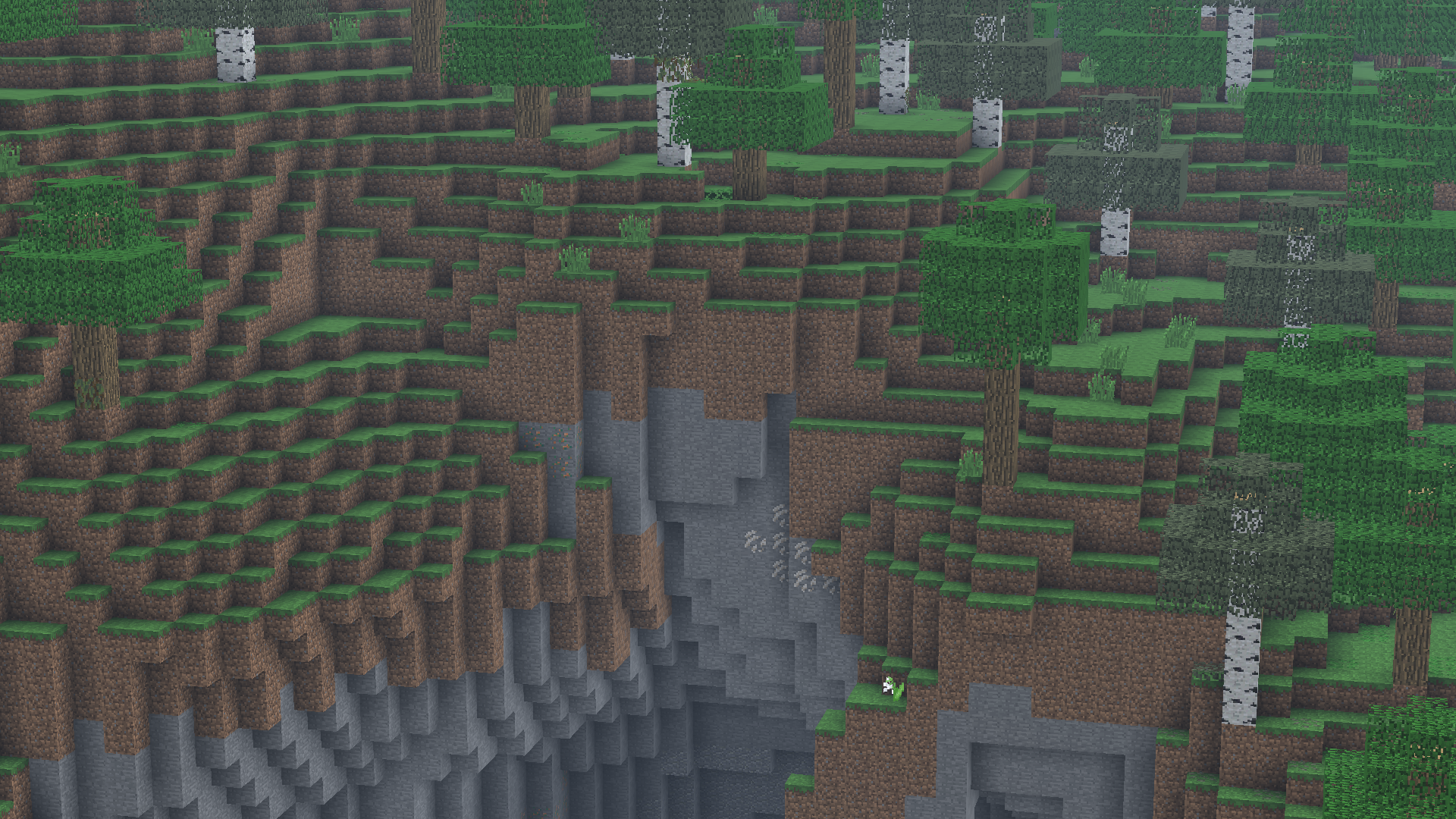 A screenshot of the landscape, with the included texturepack and the Overworld Quartz
