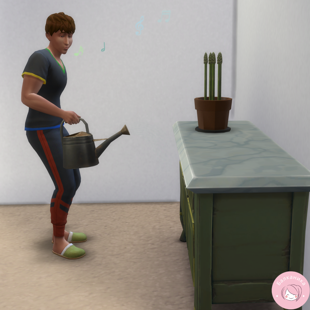 As mentioned in the description, if you place the Asparagus on a surface, the watering animation doesn't fully align with the plant.