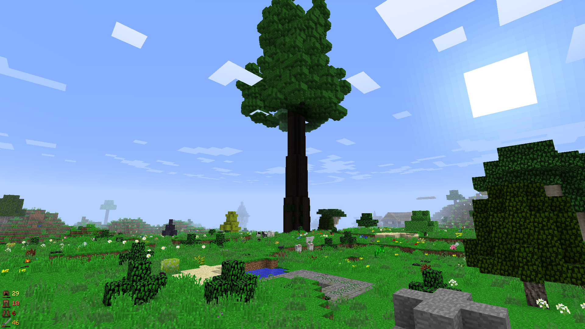 Village by a redwood tree