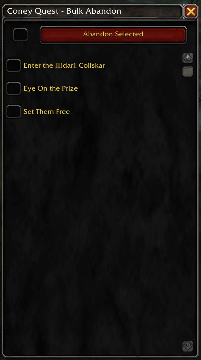 Frame which enables you to multi-select quests and abandon multiple
