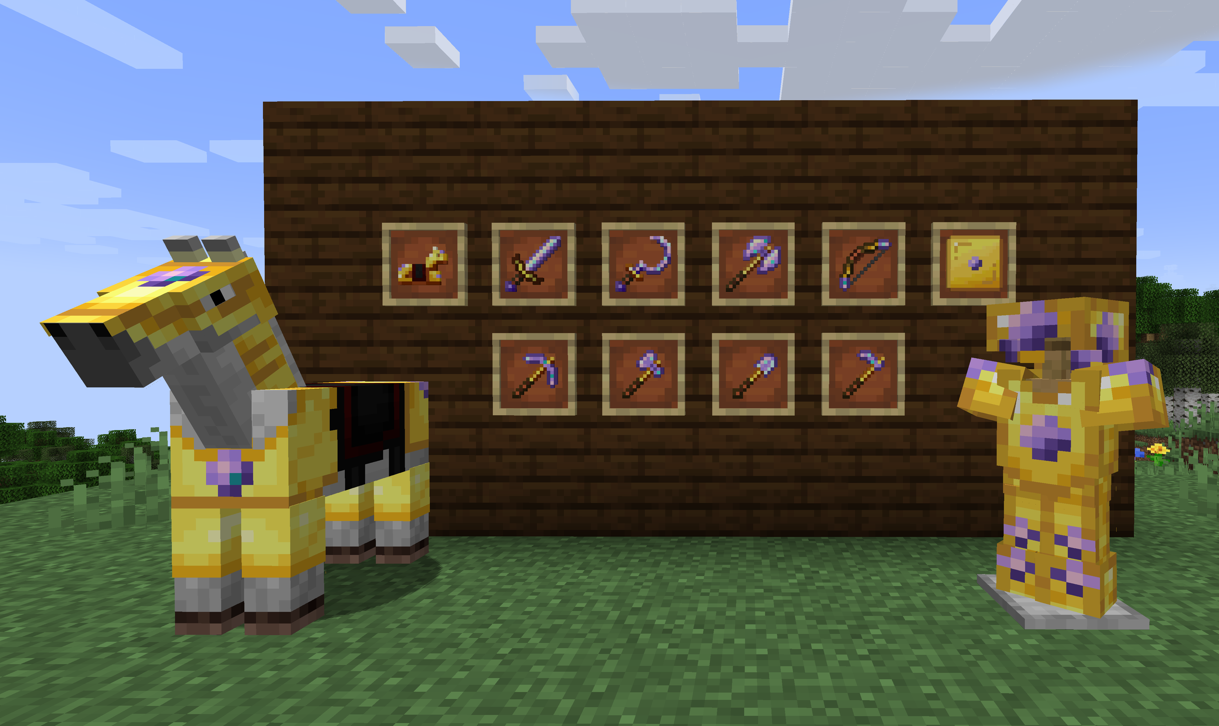 Diamethyst gold weapons, tools, and armor.