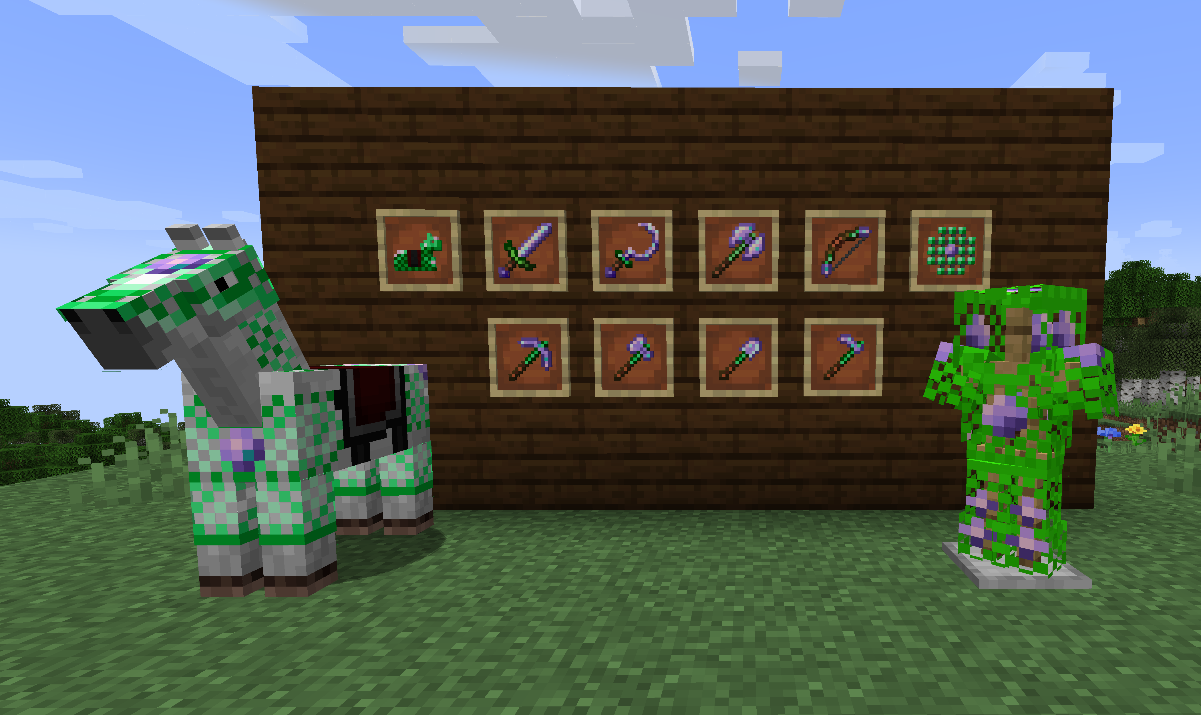 Diamethyst emerald weapons, tools, and armor.