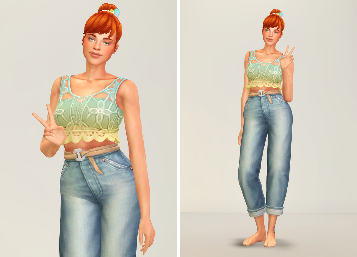 Seashell Wavvve II Sleeveless Top & Jeans Set The Sims 4 Create a
