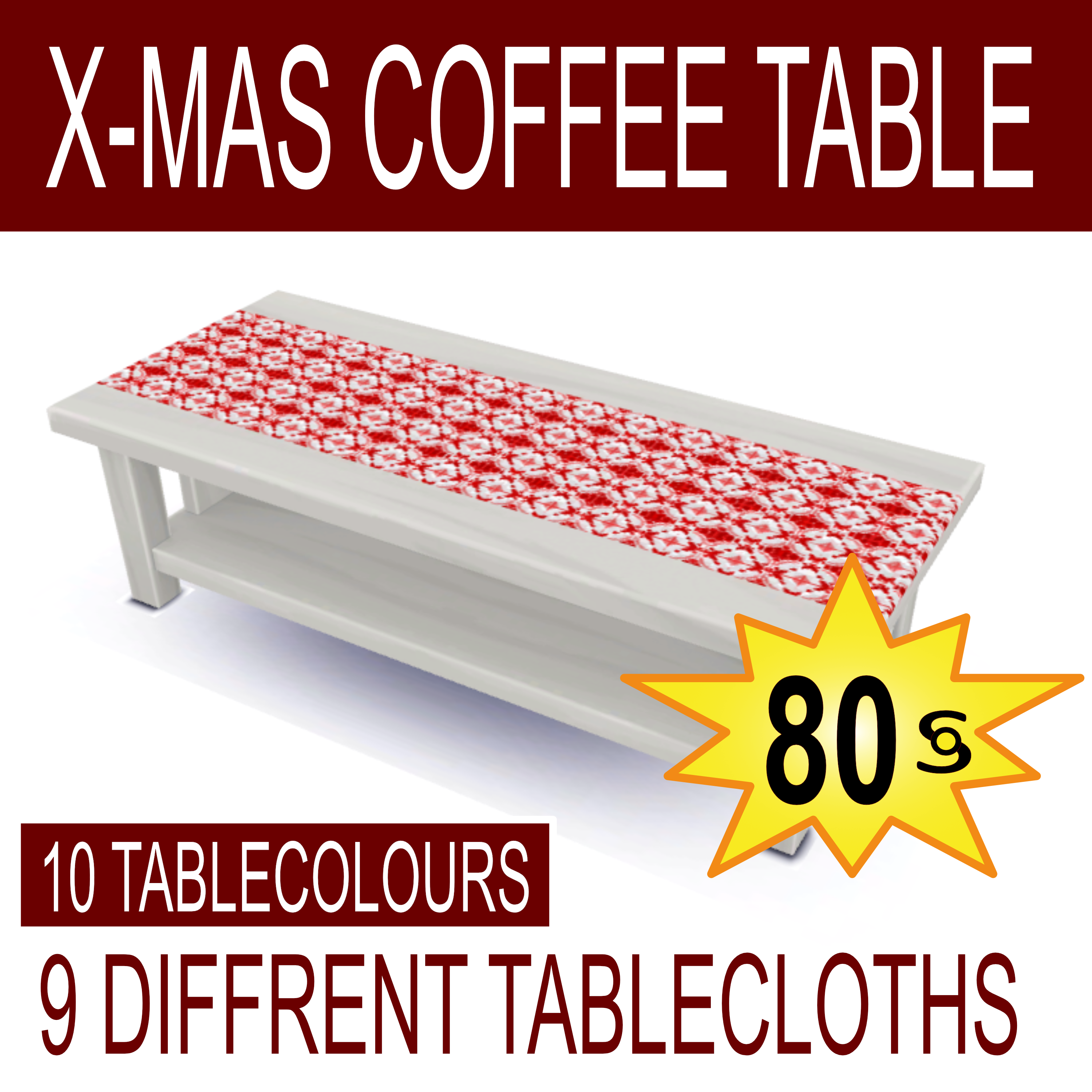Maxis match, 10 Tablecolour, 9 Diffrent Tablecloth, Totally 90 Christmas Coffee Tables, Basegame Comnpatible