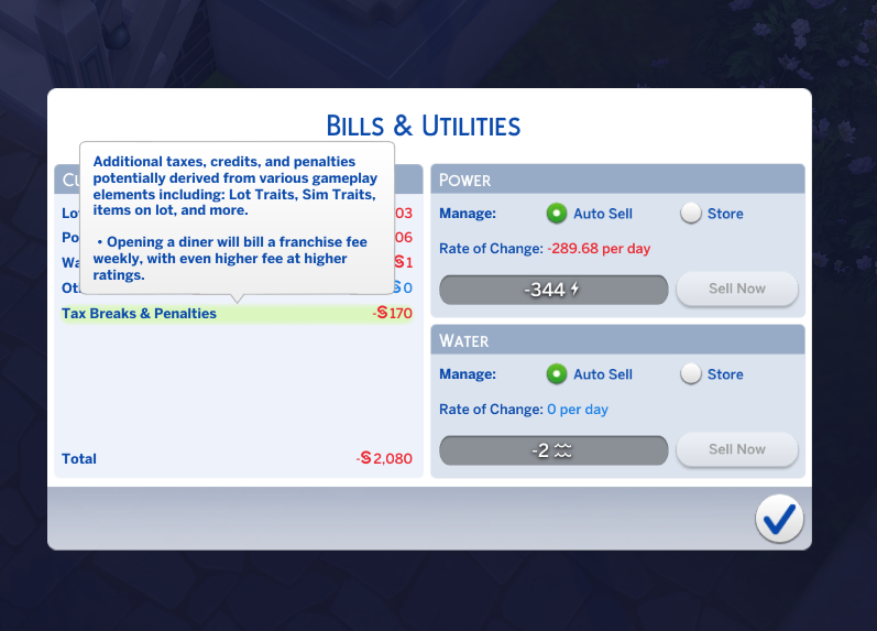 Track your Bills! Opening a Diner increase your Bill!