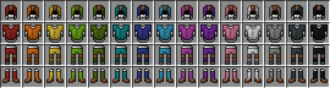 All the new Dyed colors of the Reinforced Leather Armor