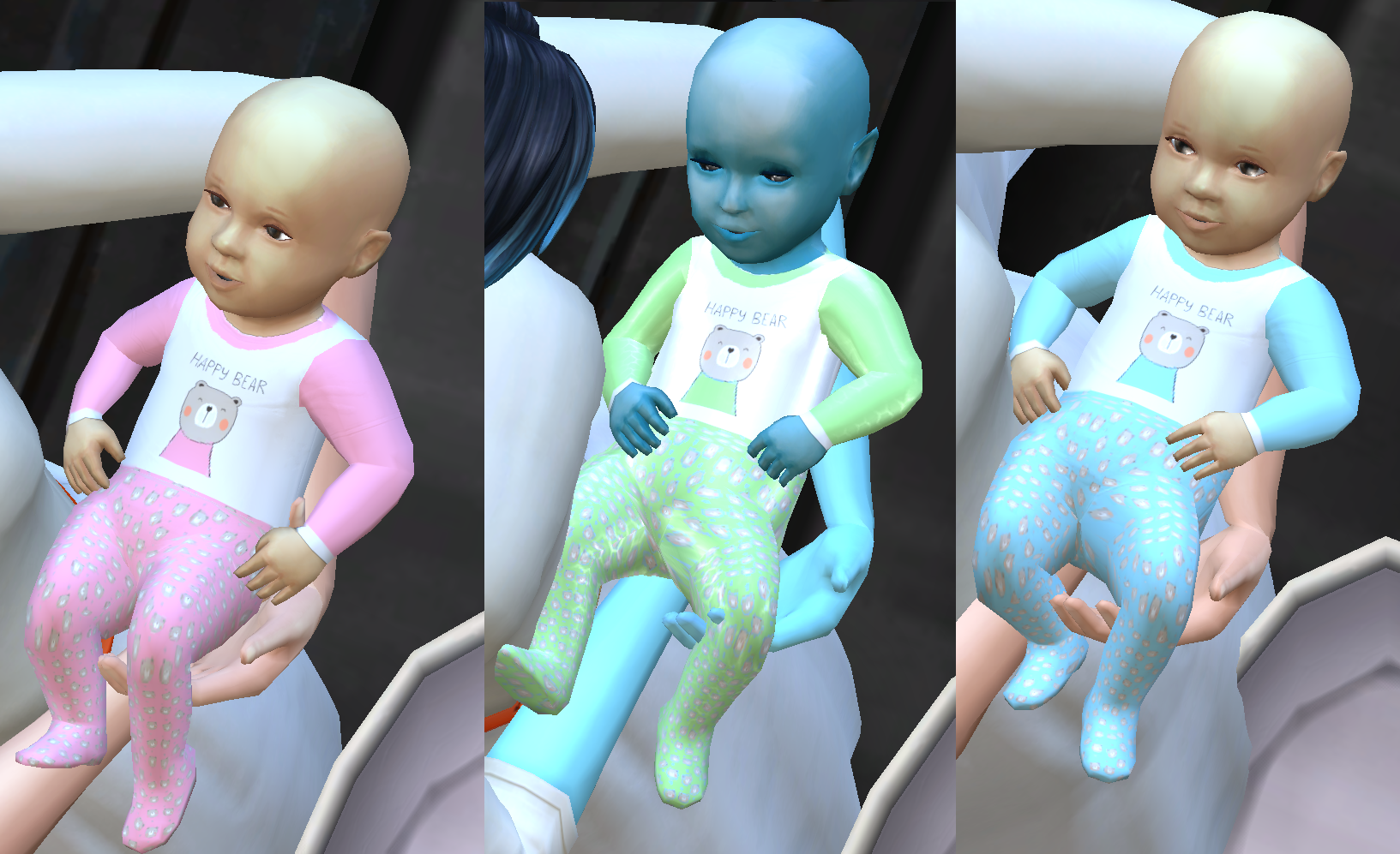 This is what your little sim babies happy bear pjs baby outfit will look like in game