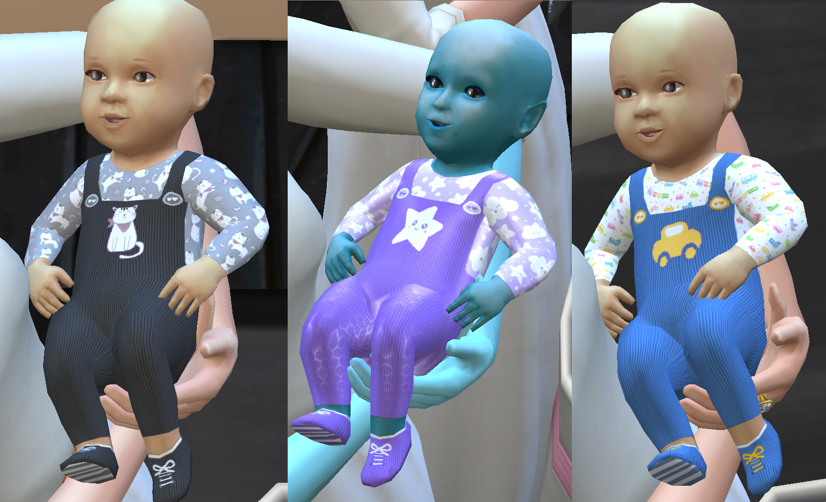 This is what the first little mix set of dungarees for your babies will look like in game