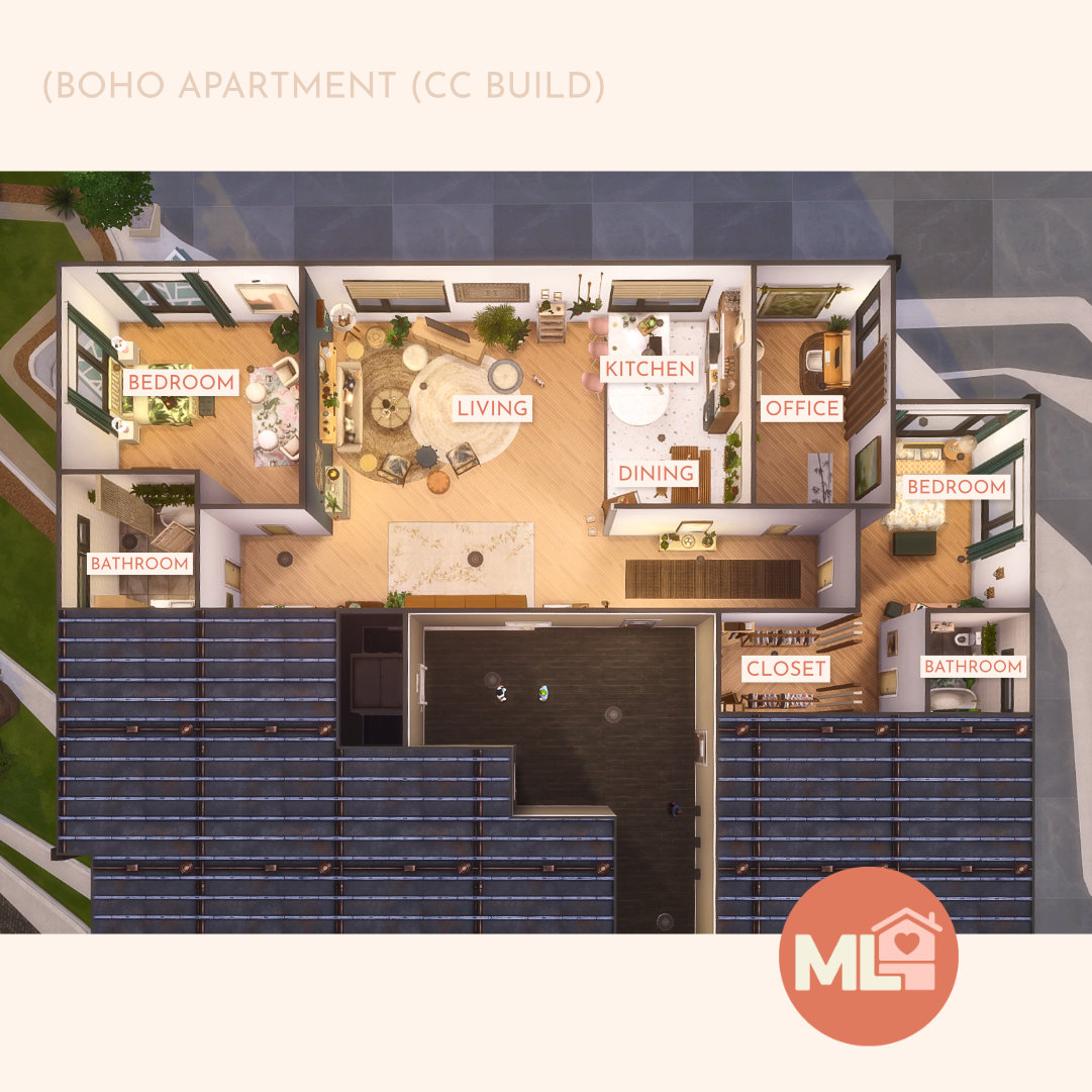 Boho Renovation - 930 Medina Studios - The Sims 4 Rooms / Lots 