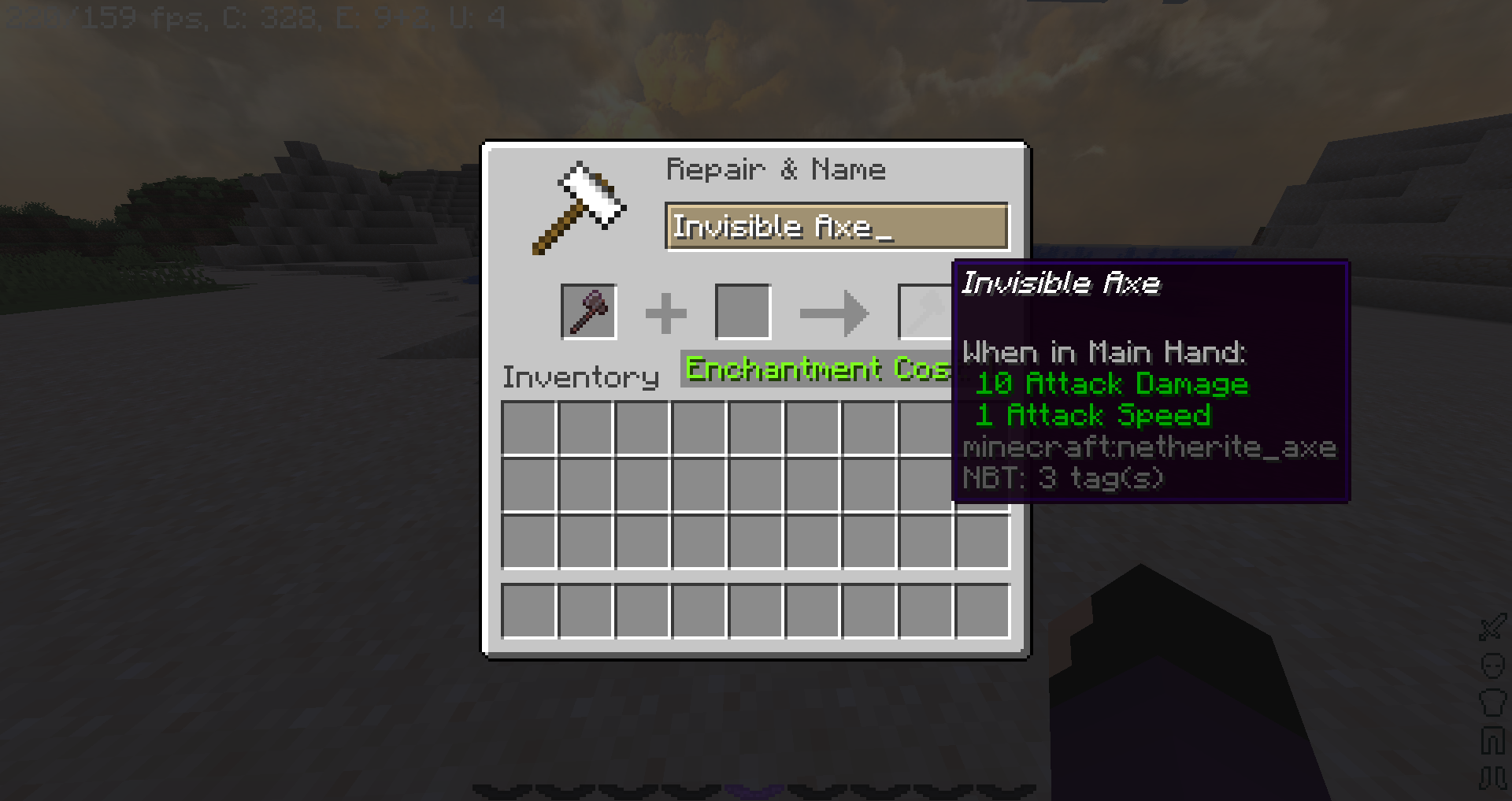 You can get your hands on this by renaming any axe to Invisible Axe
