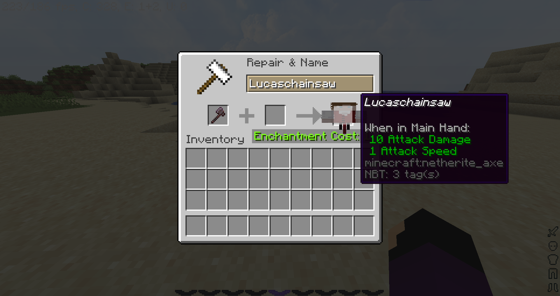 You can get your hands on this by renaming any axe to Lucaschainsaw