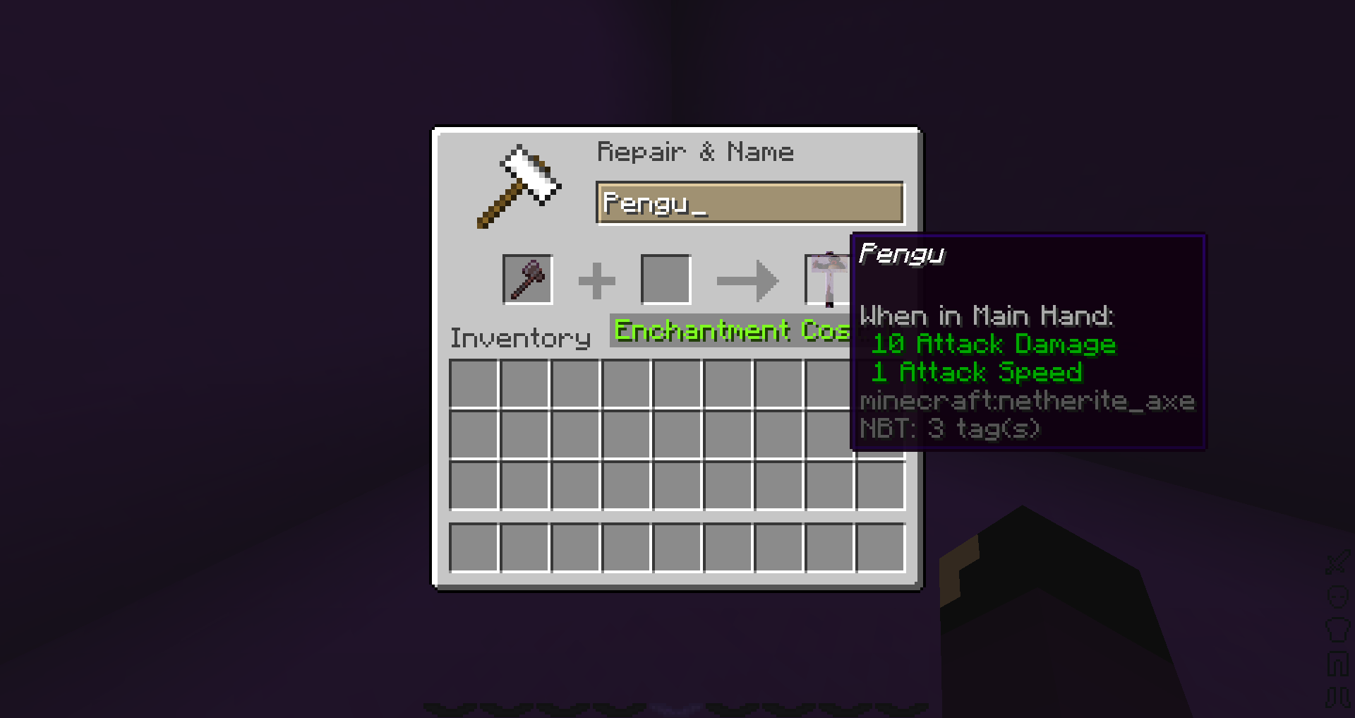 You can get this beauty by renaming any axe to Pengu