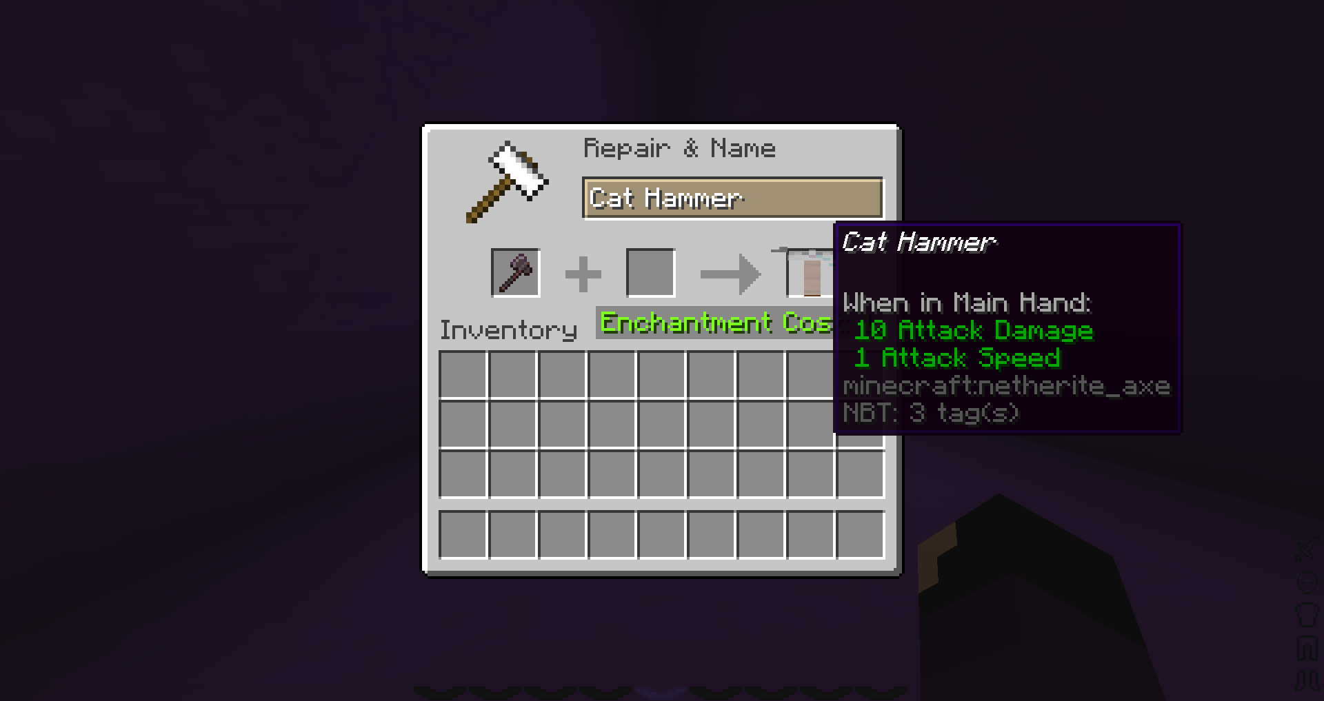 You can get your hands on this by renaming any axe to Cat Hammer
