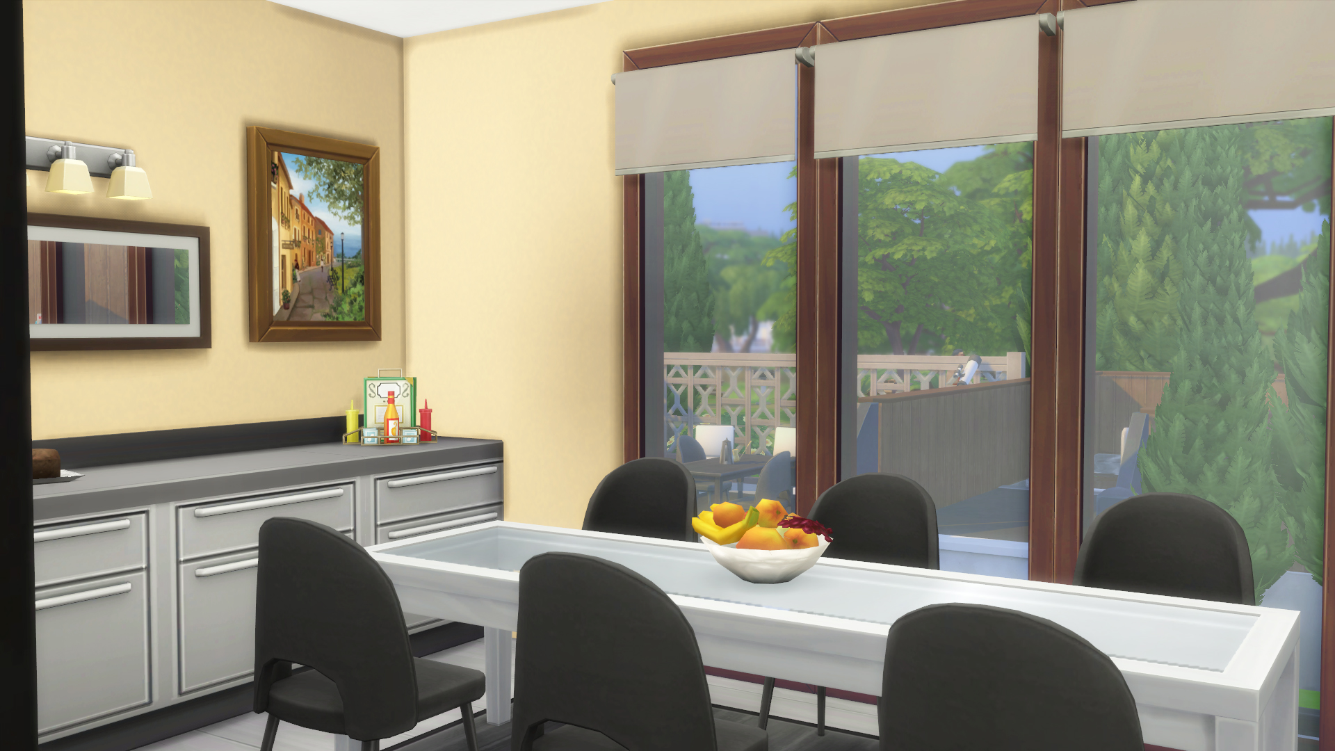 Dining room charming overlooking the outdoor pool area.