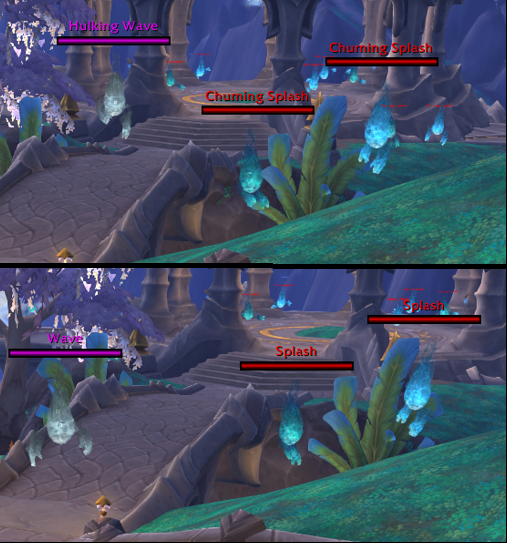 Shows difference between toggling simple names on/off. Also shows how one NPC is colored differently because its part of a color group.