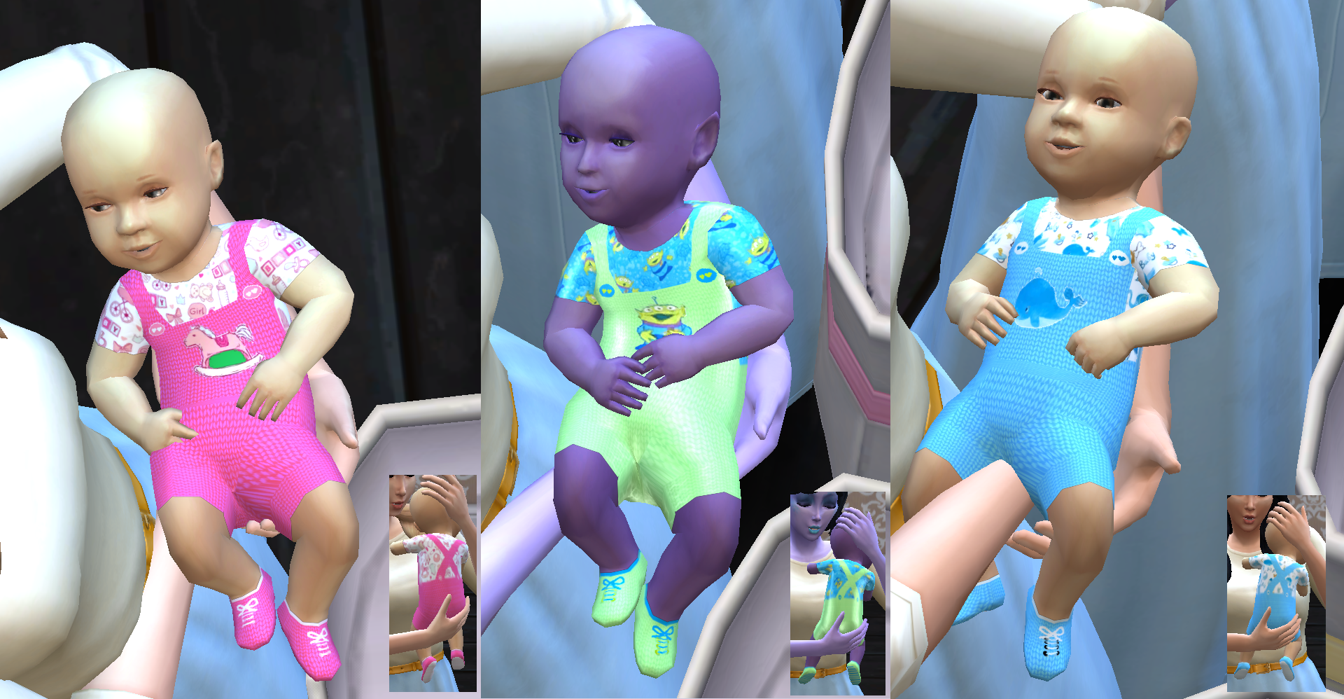 This is what the traditional dungarees with shoes summer version baby outfit looks like in your game